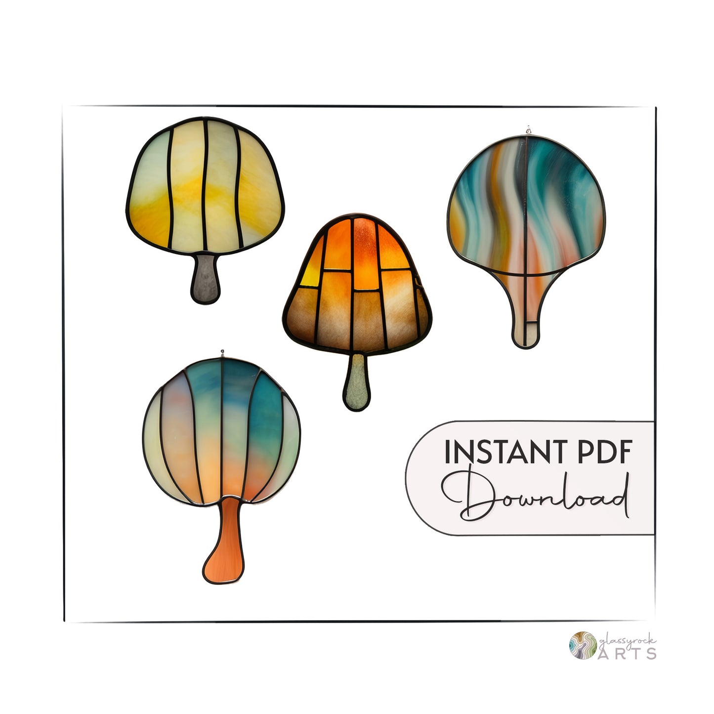 Mid-Century Modern Mushroom Stained Glass Patterns, Pack of 4