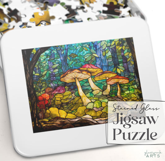 Stained Glass Forest Mushrooms Jigsaw Puzzle