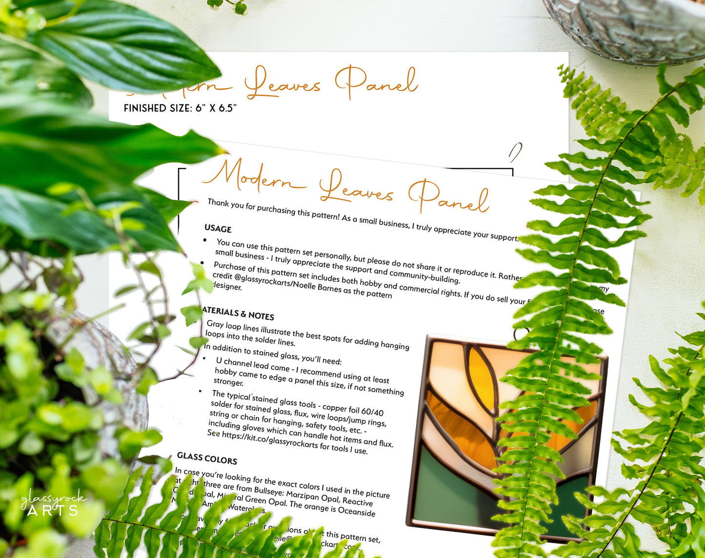 Modern Leaves Stained Glass Plant Pattern