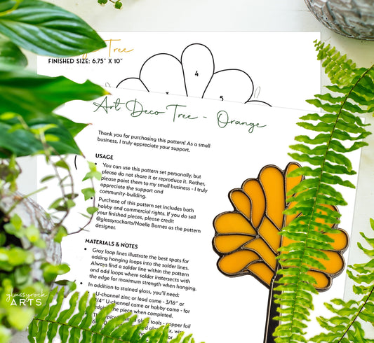 Art Deco Trees Stained Glass Pattern - Orange - Crafting Patterns & Molds from GlassyRock Arts