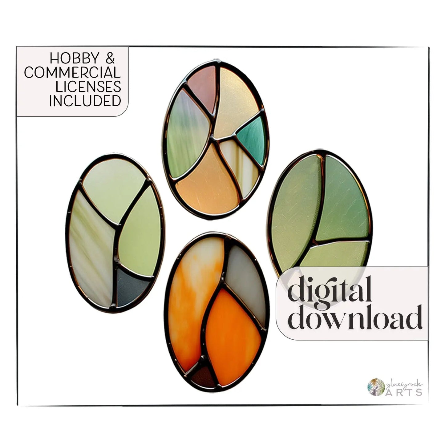 Oval Stained Glass Christmas Ornaments Pattern Pack