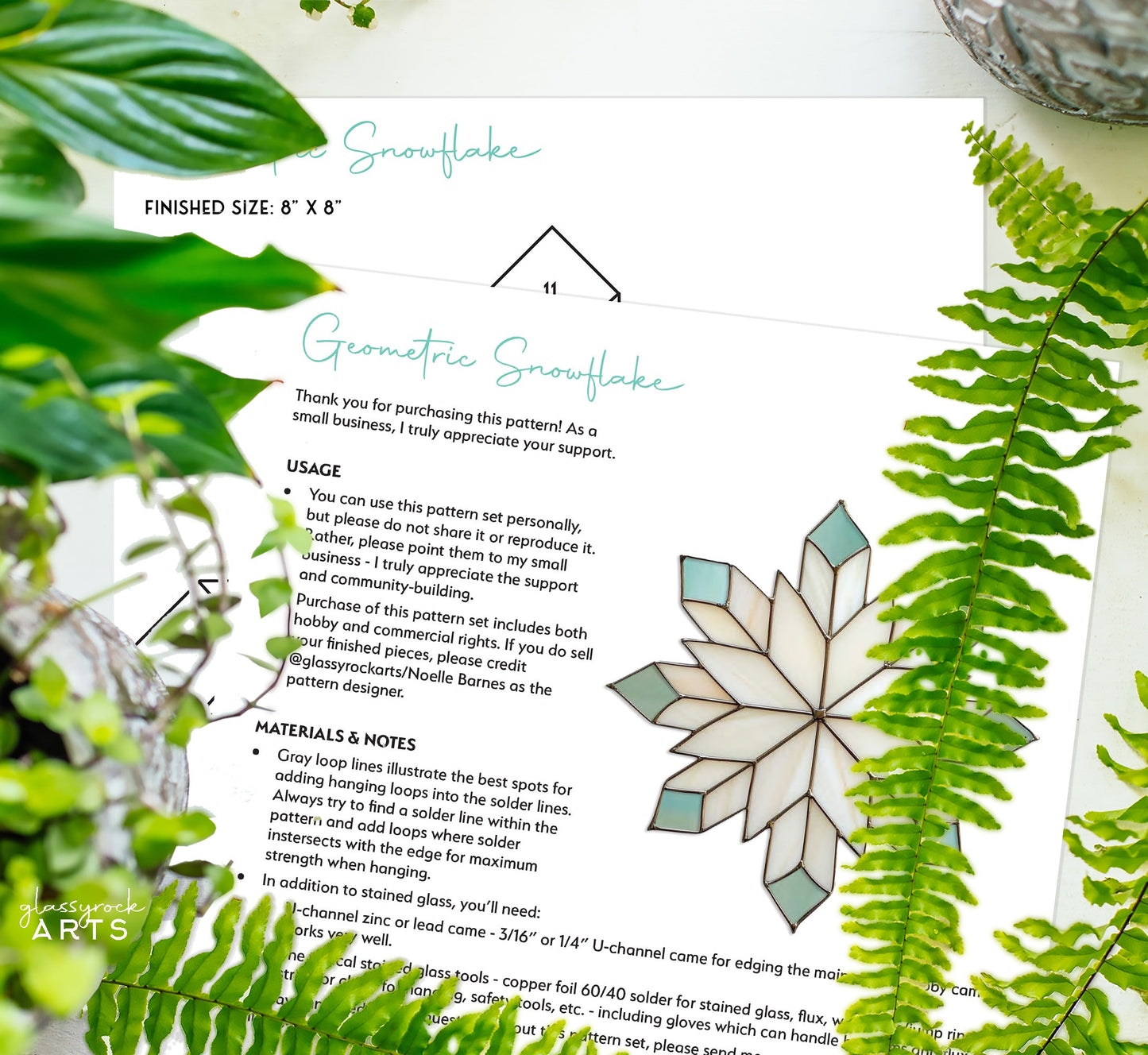 Geometric Snowflake Stained Glass Pattern