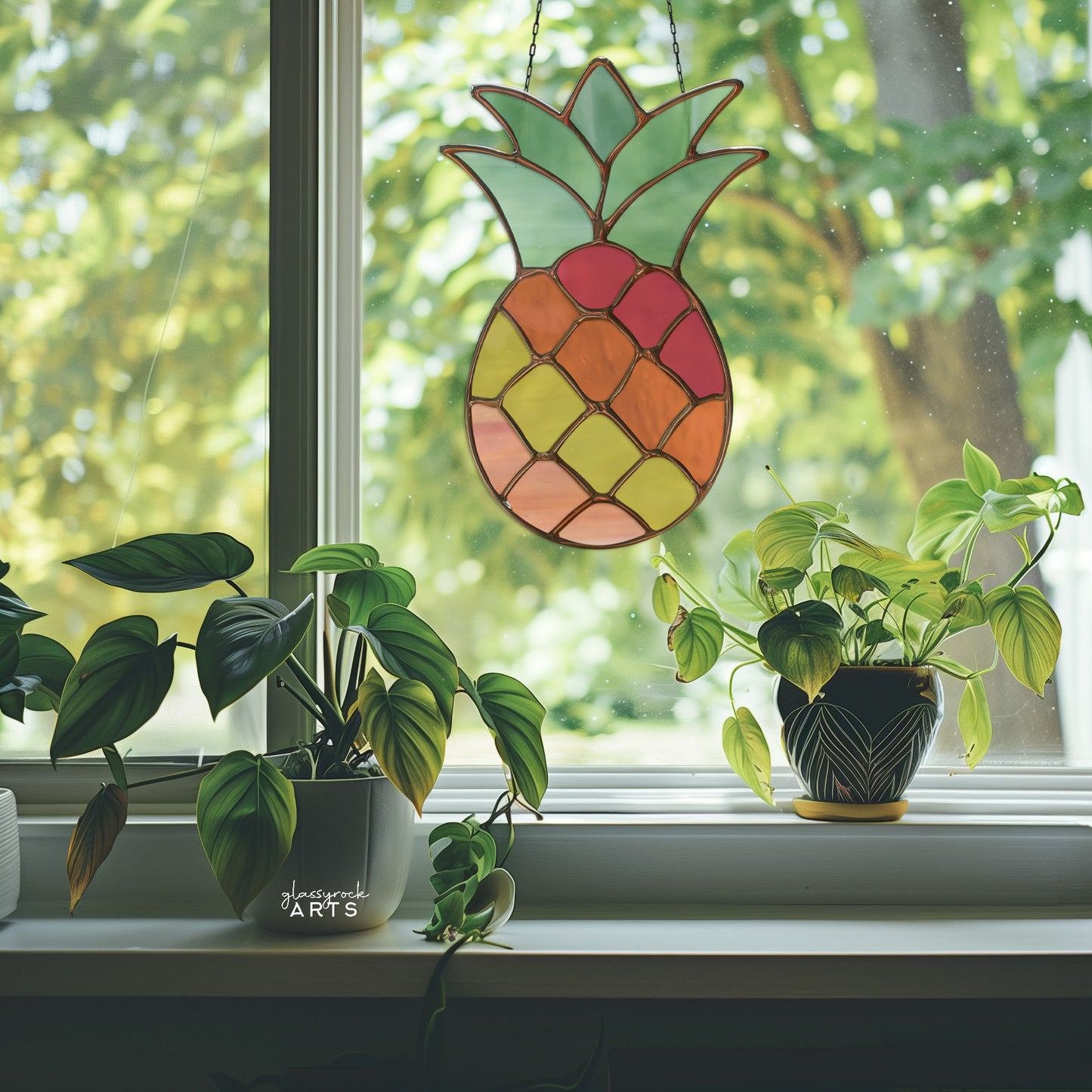 Pineapple Stained Glass Pattern and PNG