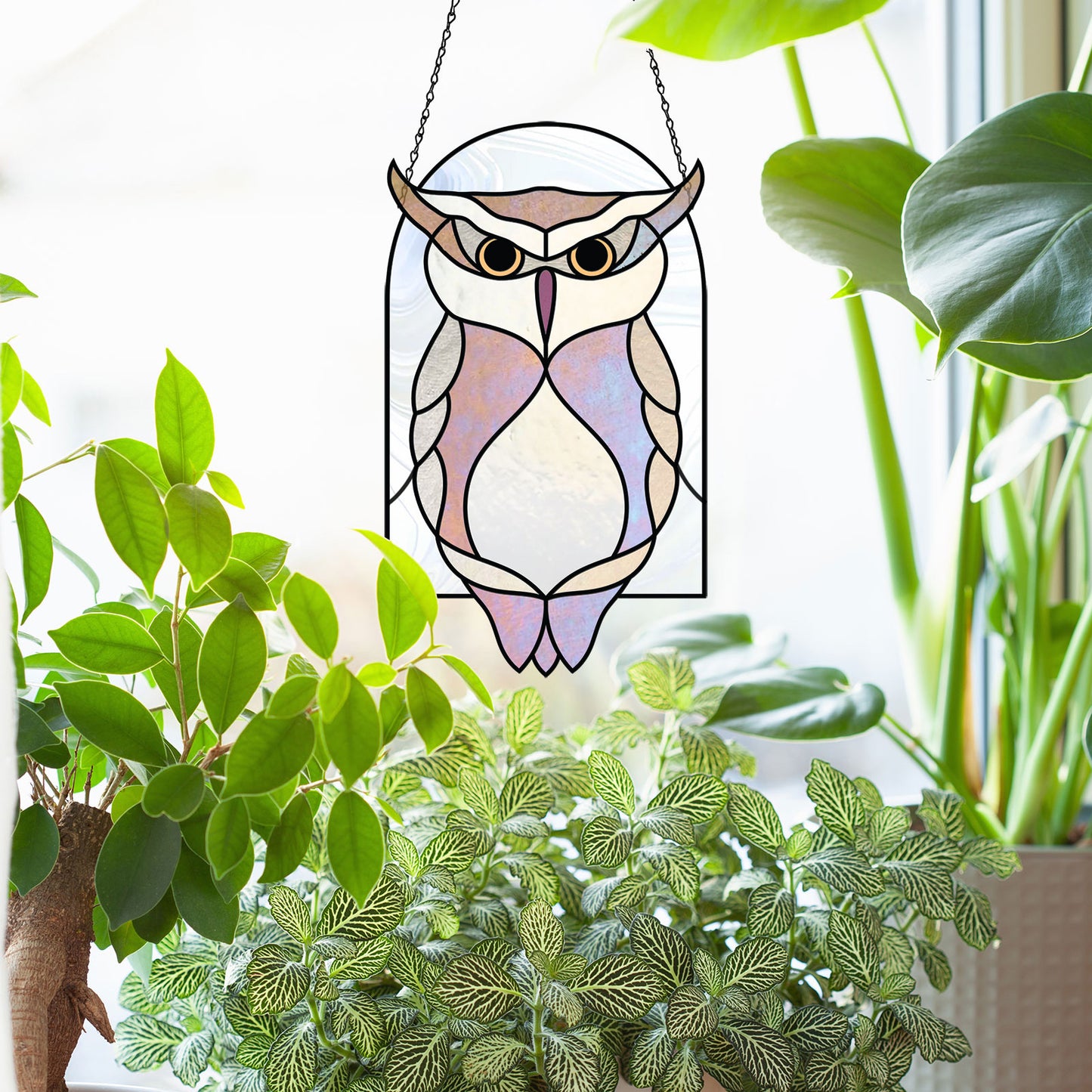 Horned Owl Stained Glass Arch Pattern