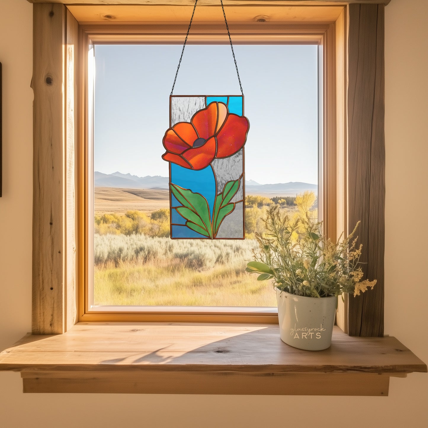 Poppy Panel Square Stained Glass Pattern with PNG
