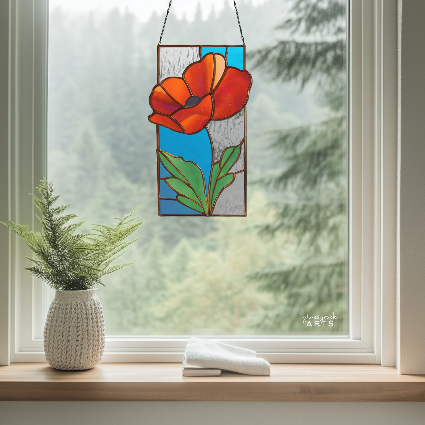 Poppy Panel Square Stained Glass Pattern with PNG