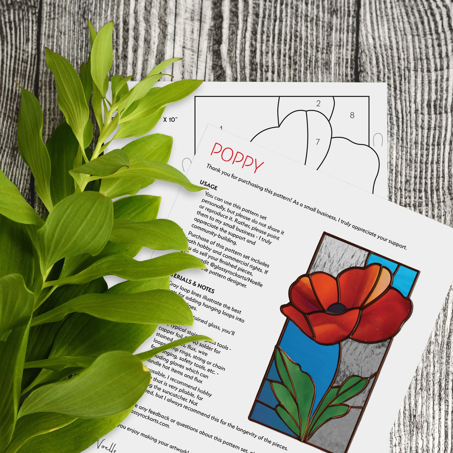 Poppy Panel Square Stained Glass Pattern with PNG