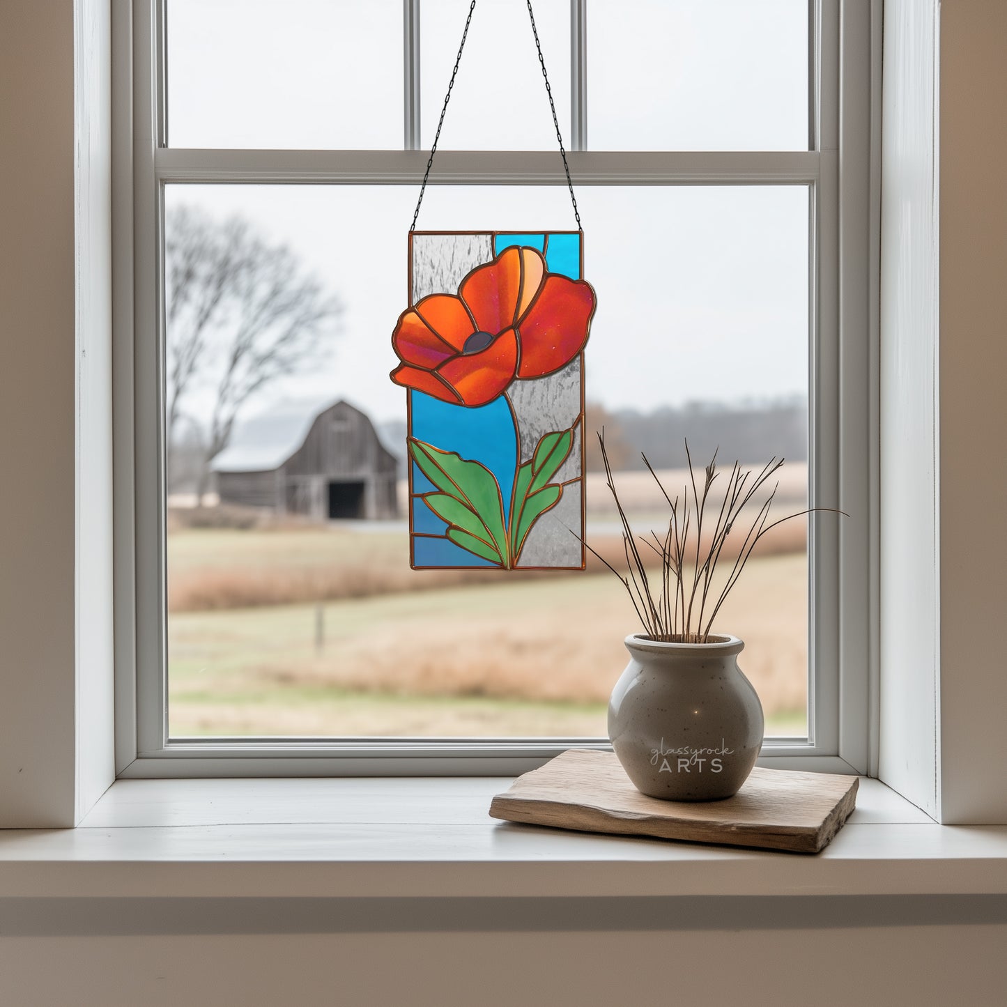 Poppy Panel Square Stained Glass Pattern with PNG