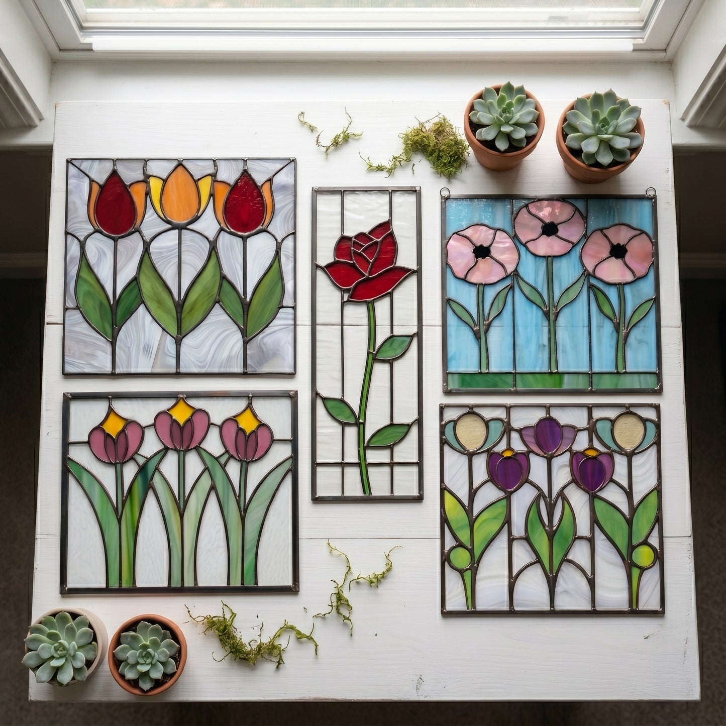 Prairie Flowers Stained Glass Pattern Bundle with PNG & SVG