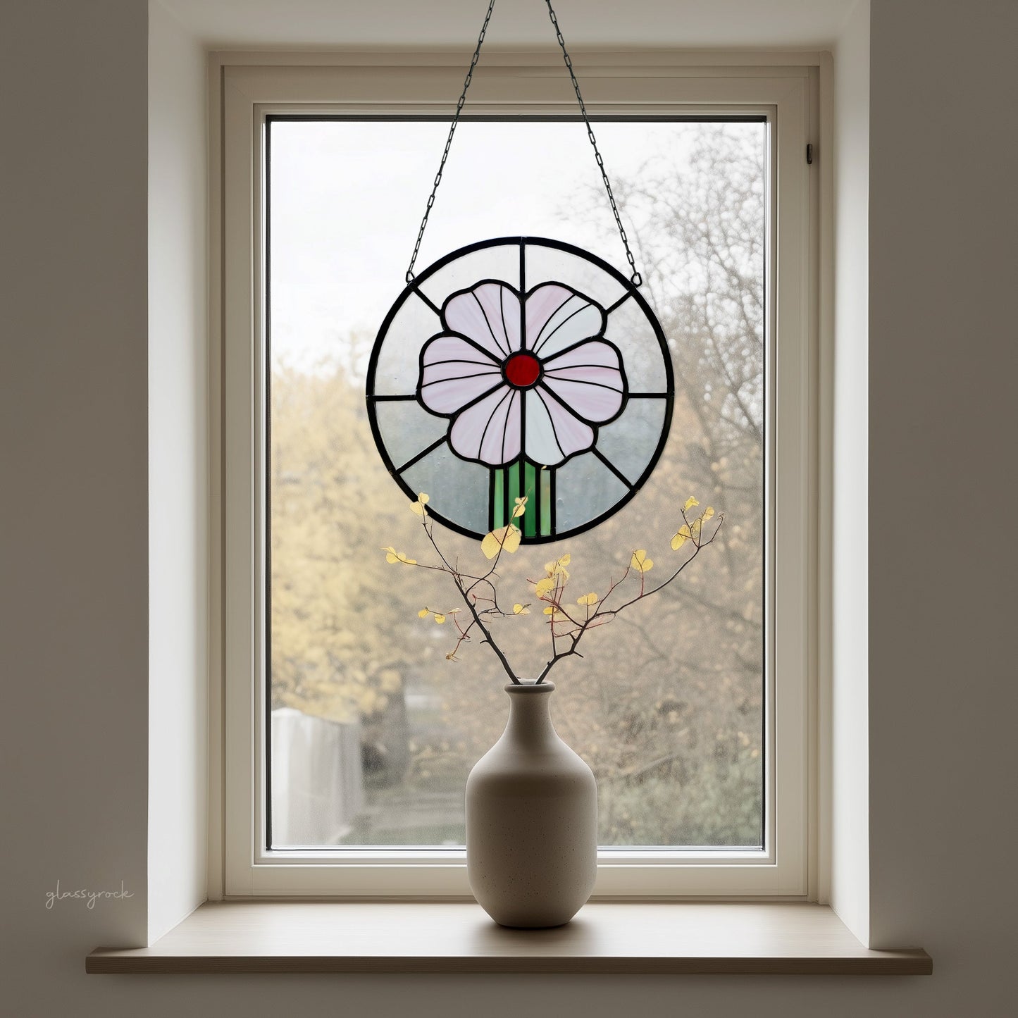 Prairie Peony Round Stained Glass Pattern