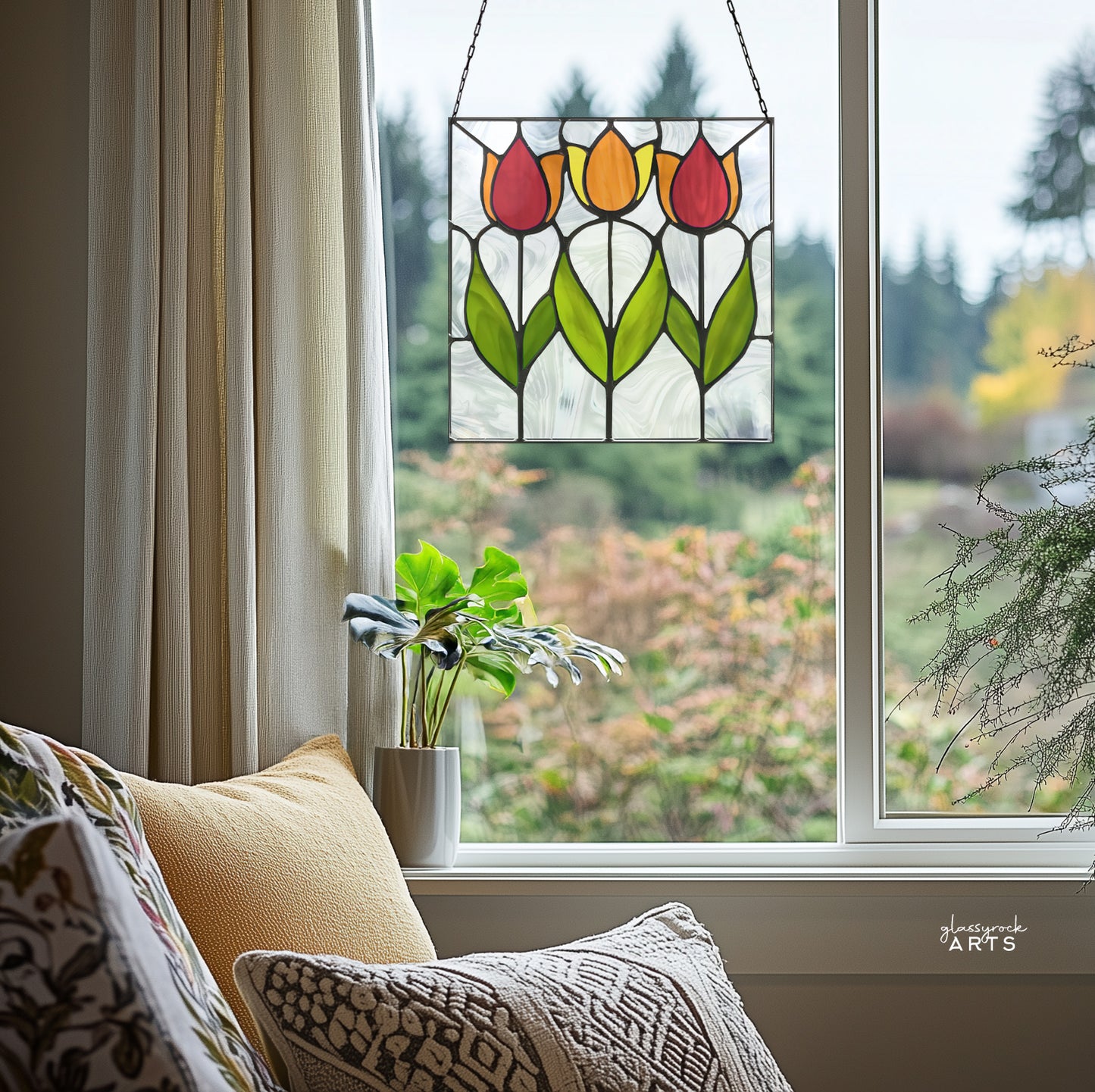 Spring Tulips Prairie Stained Glass Pattern