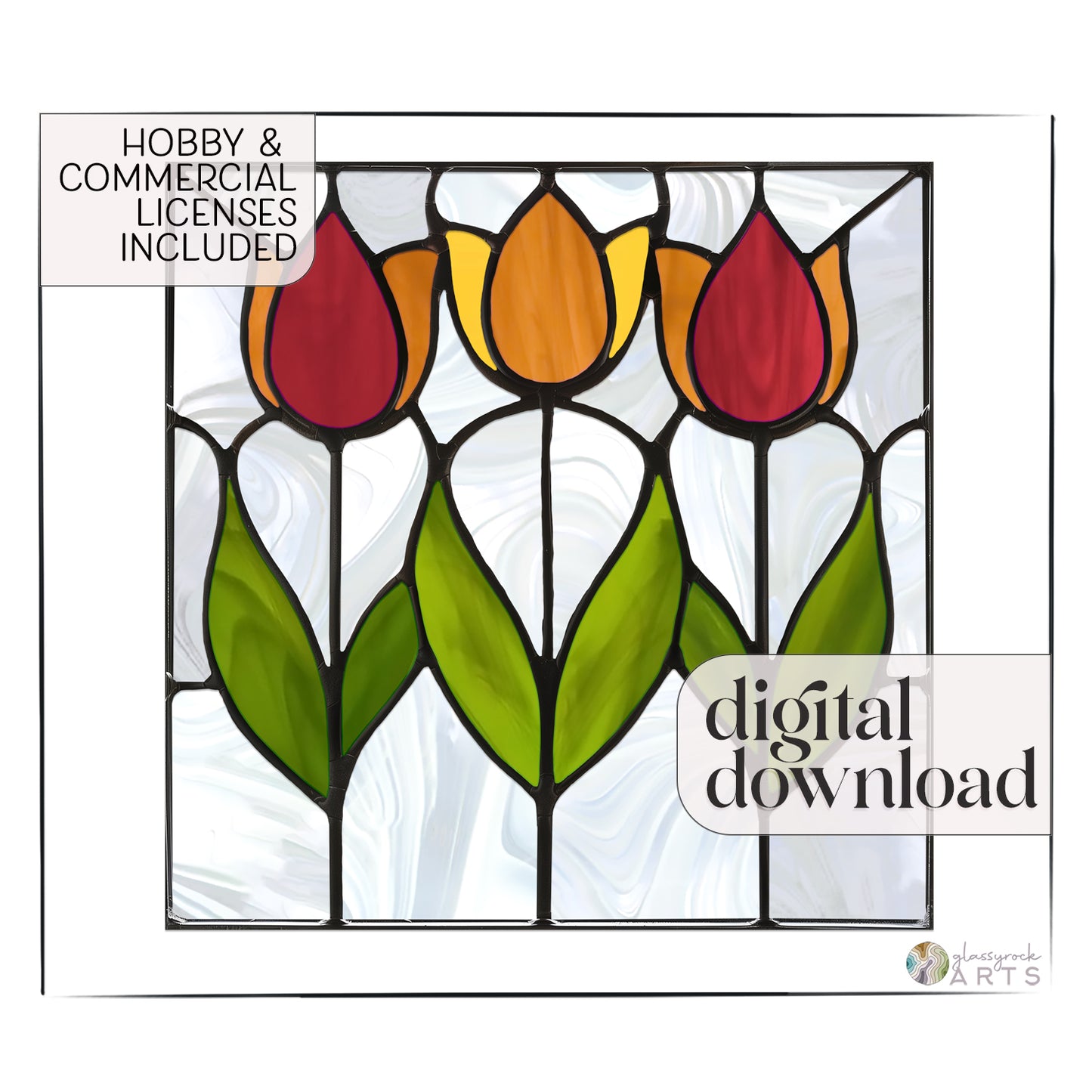 Spring Tulips Prairie Stained Glass Pattern