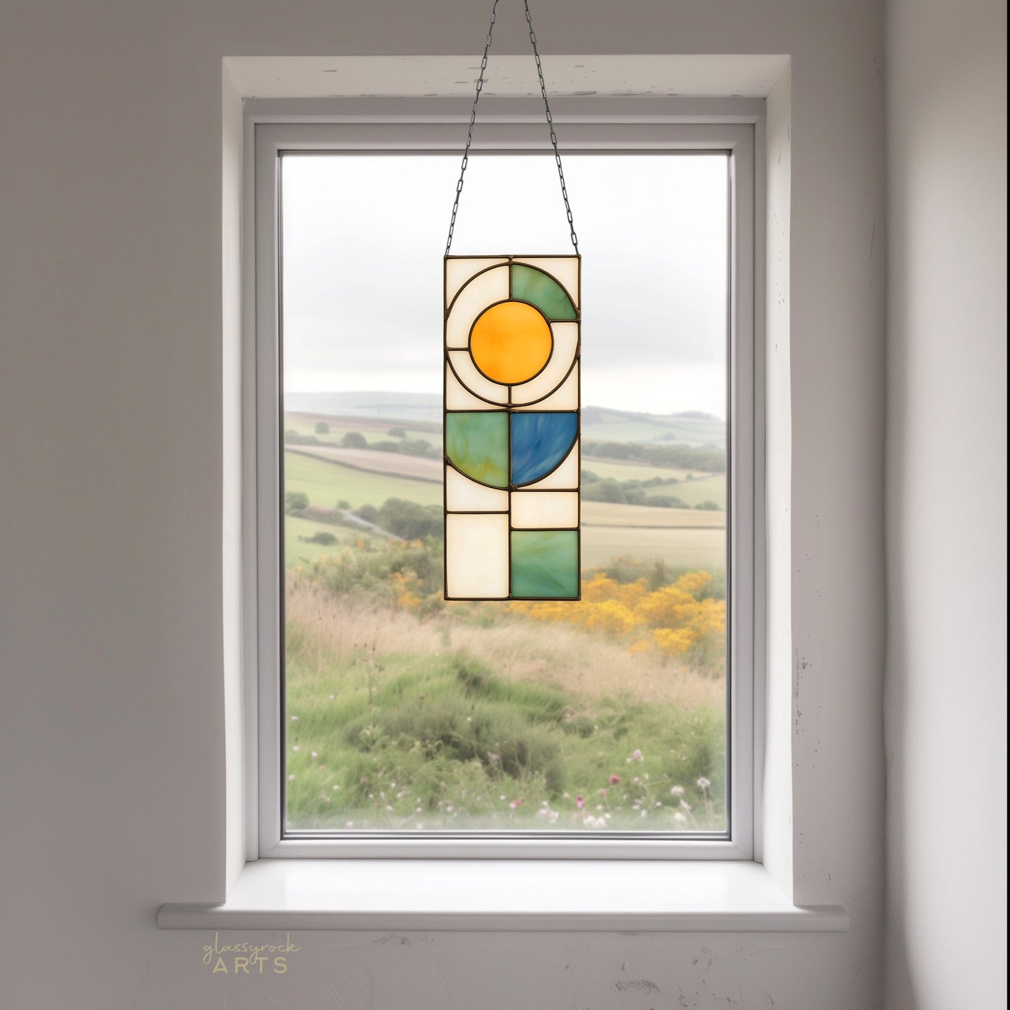 Prairie Sun Stained Glass Landscape Pattern - Crafting Patterns & Molds, from GlassyRock Arts