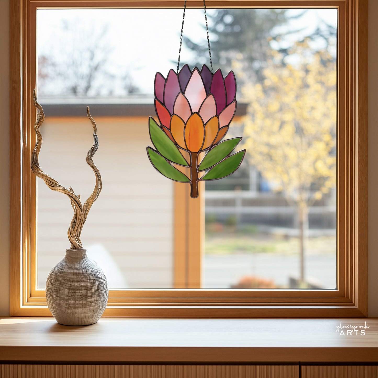Protea Flower Stained Glass Pattern with PNG