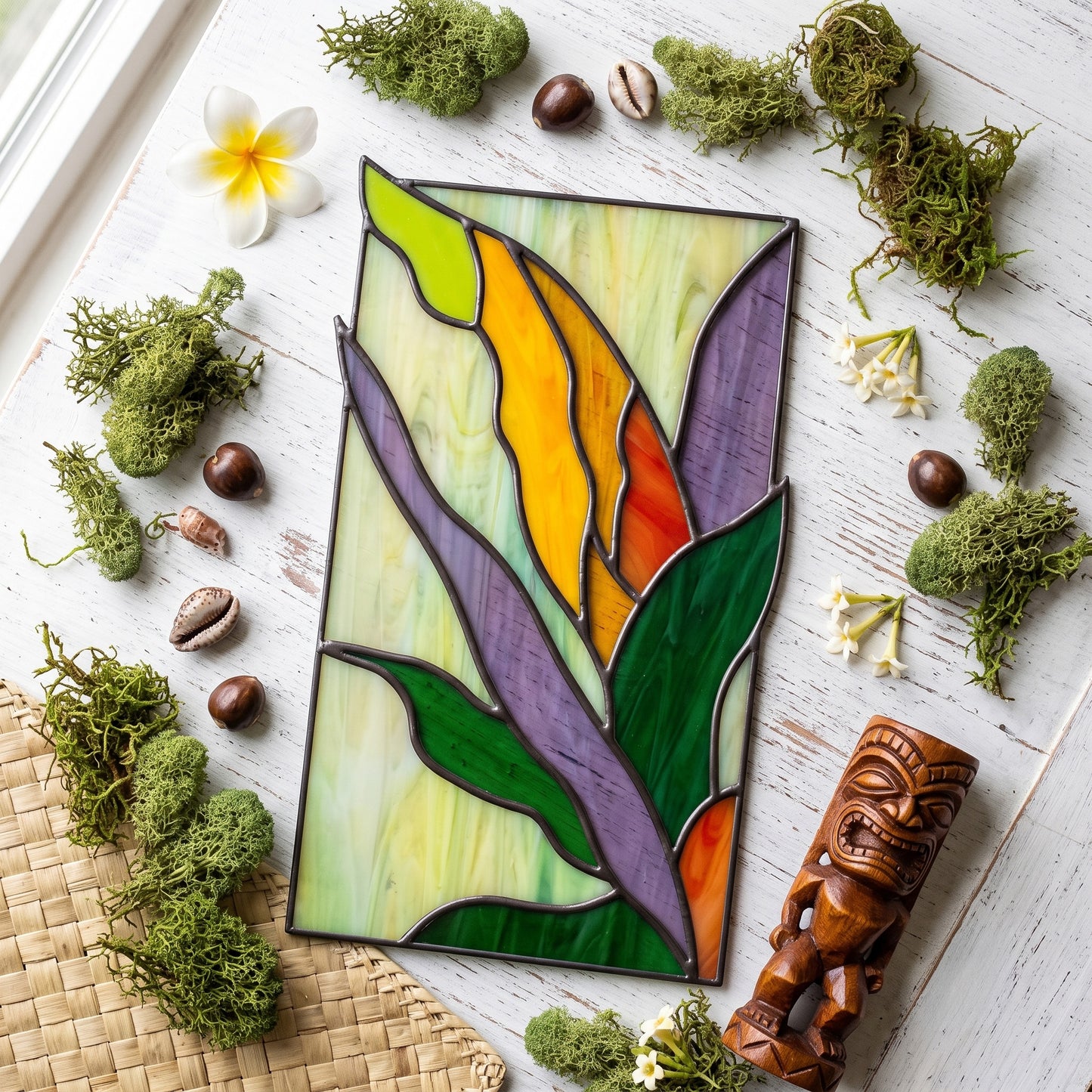 Tropical Stained Glass Plant Pattern - Polihale - PDF & PNG