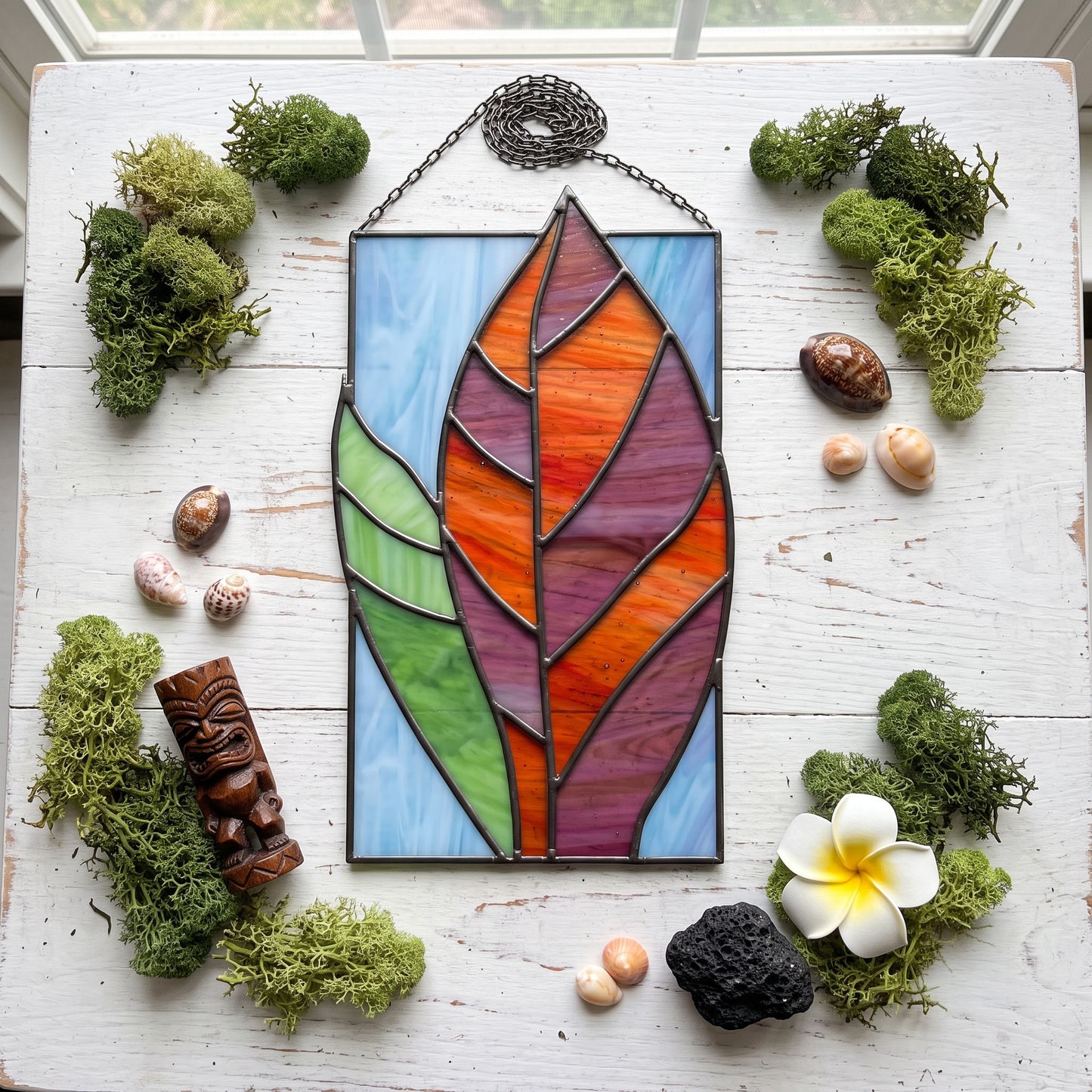 Tropical Stained Glass Plant Pattern - Kealia - PDF & PNG