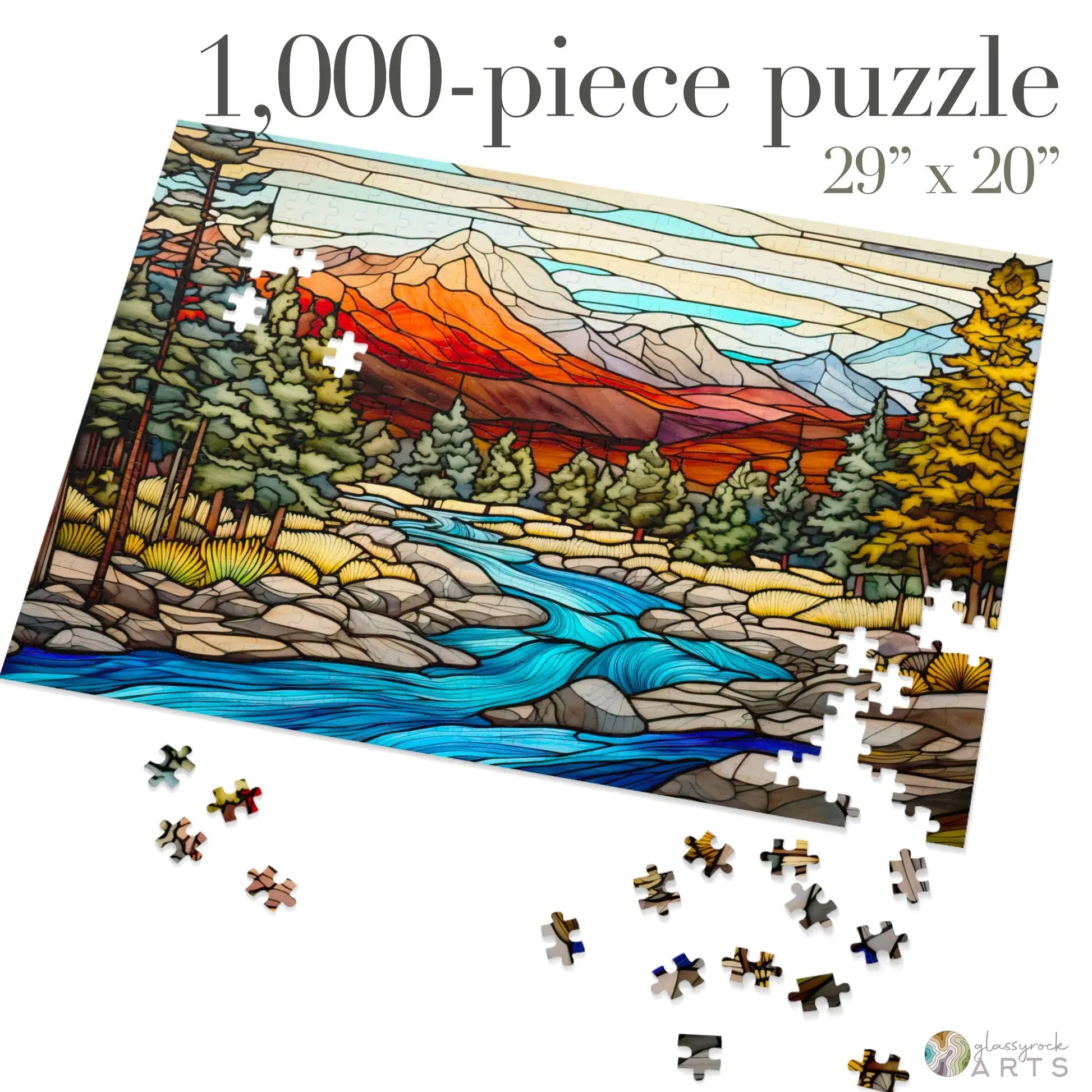 A picture of the Rocky Mountain National Park Stained Glass Jigsaw Puzzle from GlassyRock Arts.