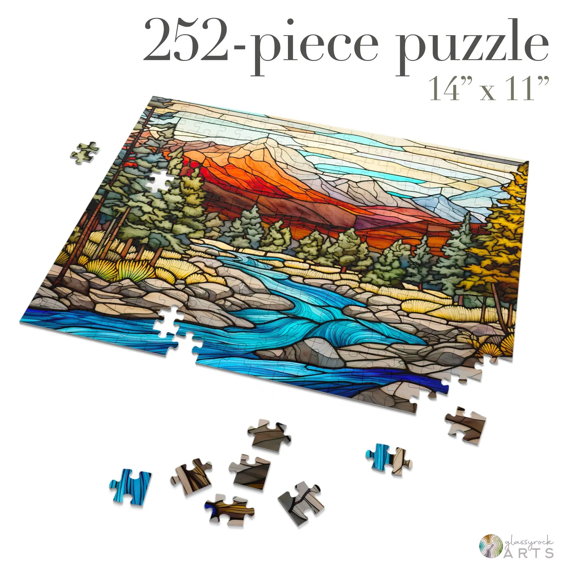 A picture of the Rocky Mountain National Park Stained Glass Jigsaw Puzzle from GlassyRock Arts.