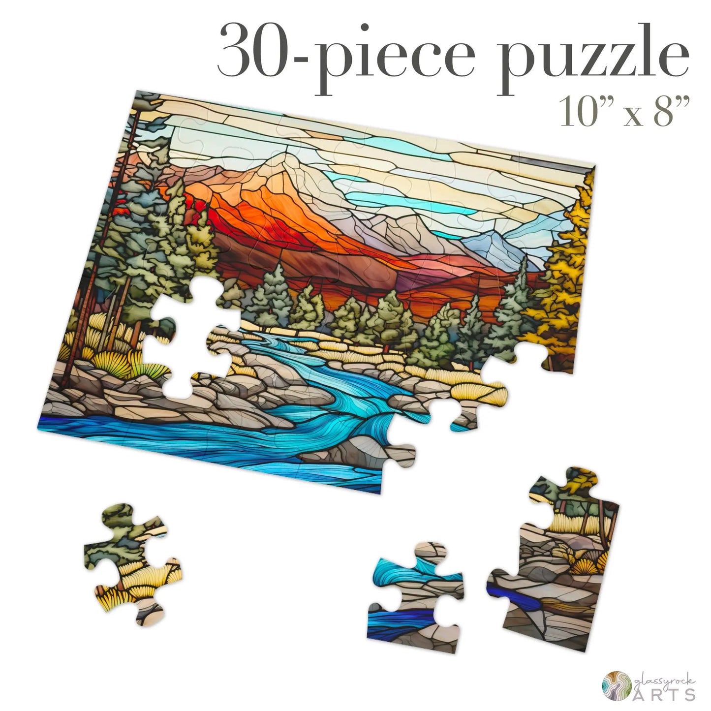A picture of the Rocky Mountain National Park Stained Glass Jigsaw Puzzle from GlassyRock Arts.