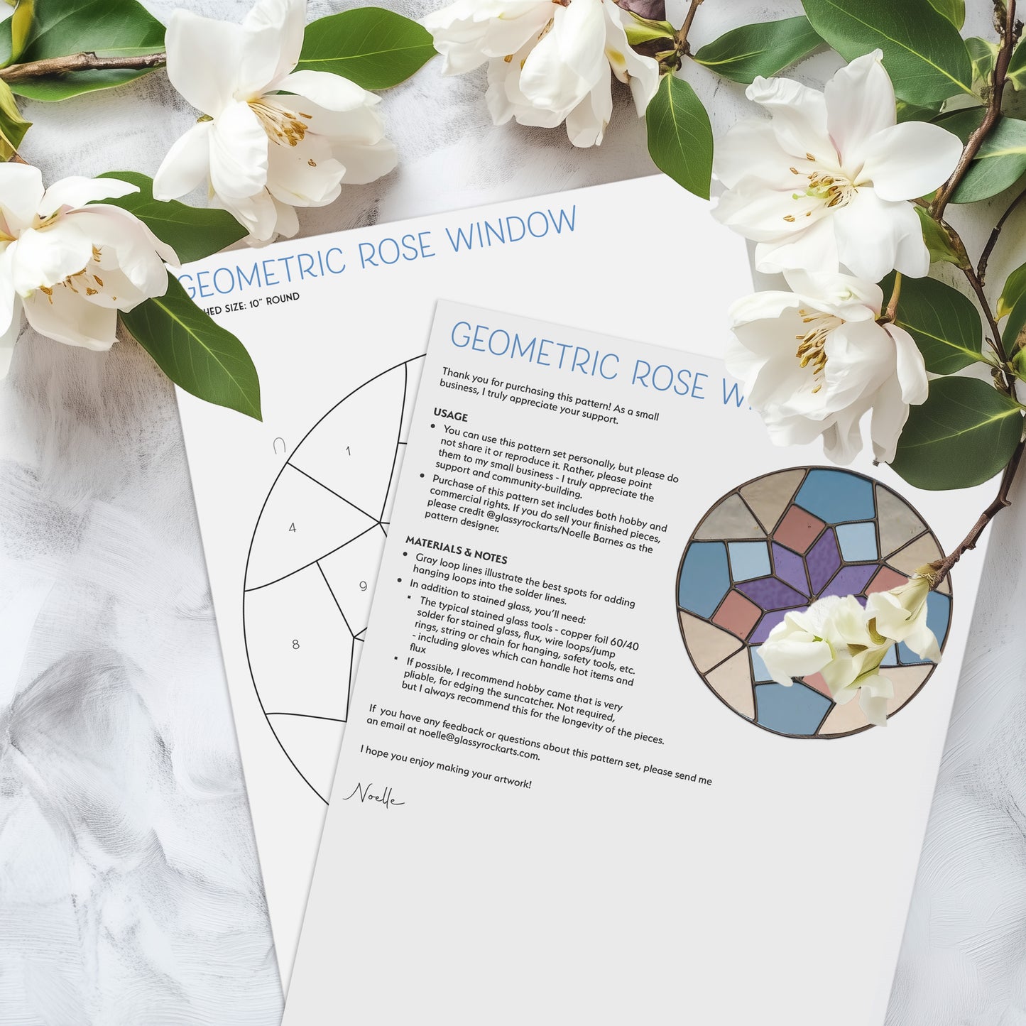 Geometric Rose Window Stained Glass Pattern plus PNG