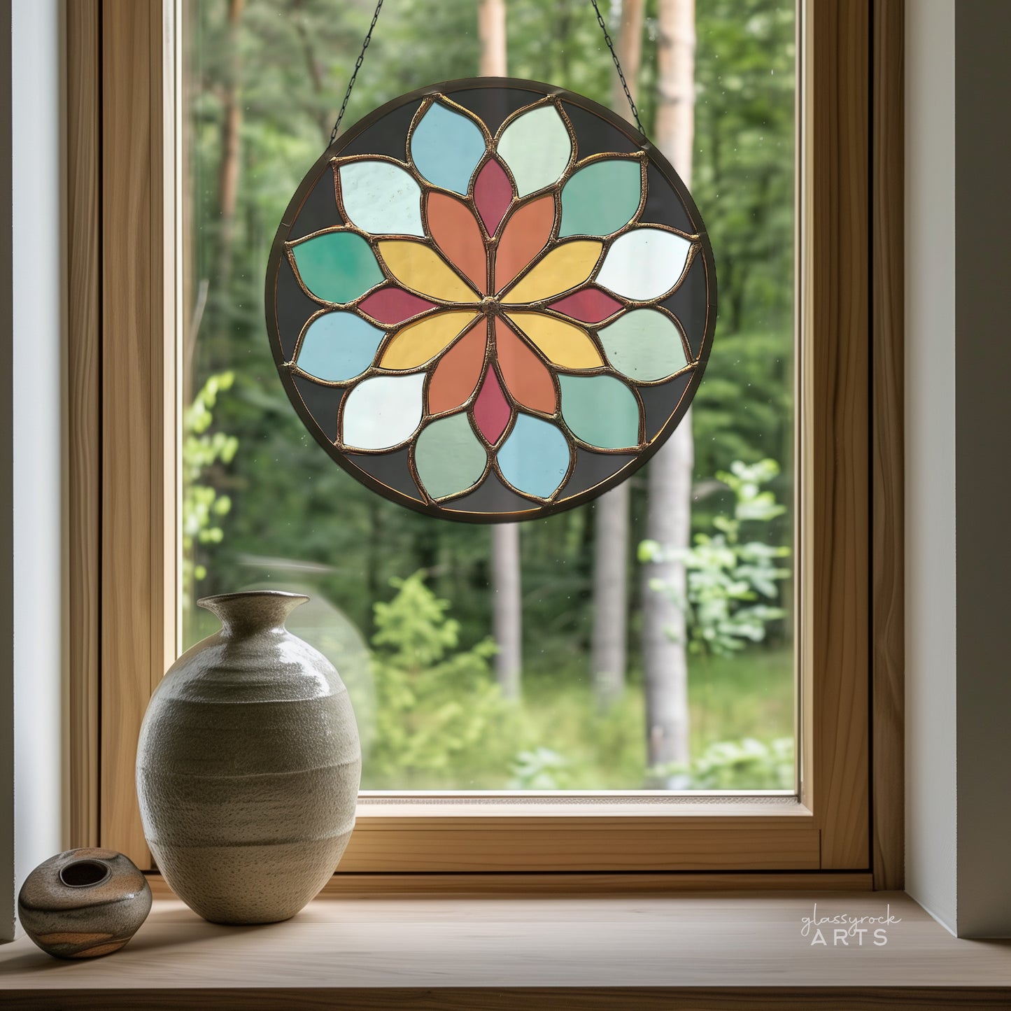 Starburst Rose Window Stained Glass Pattern plus PNG