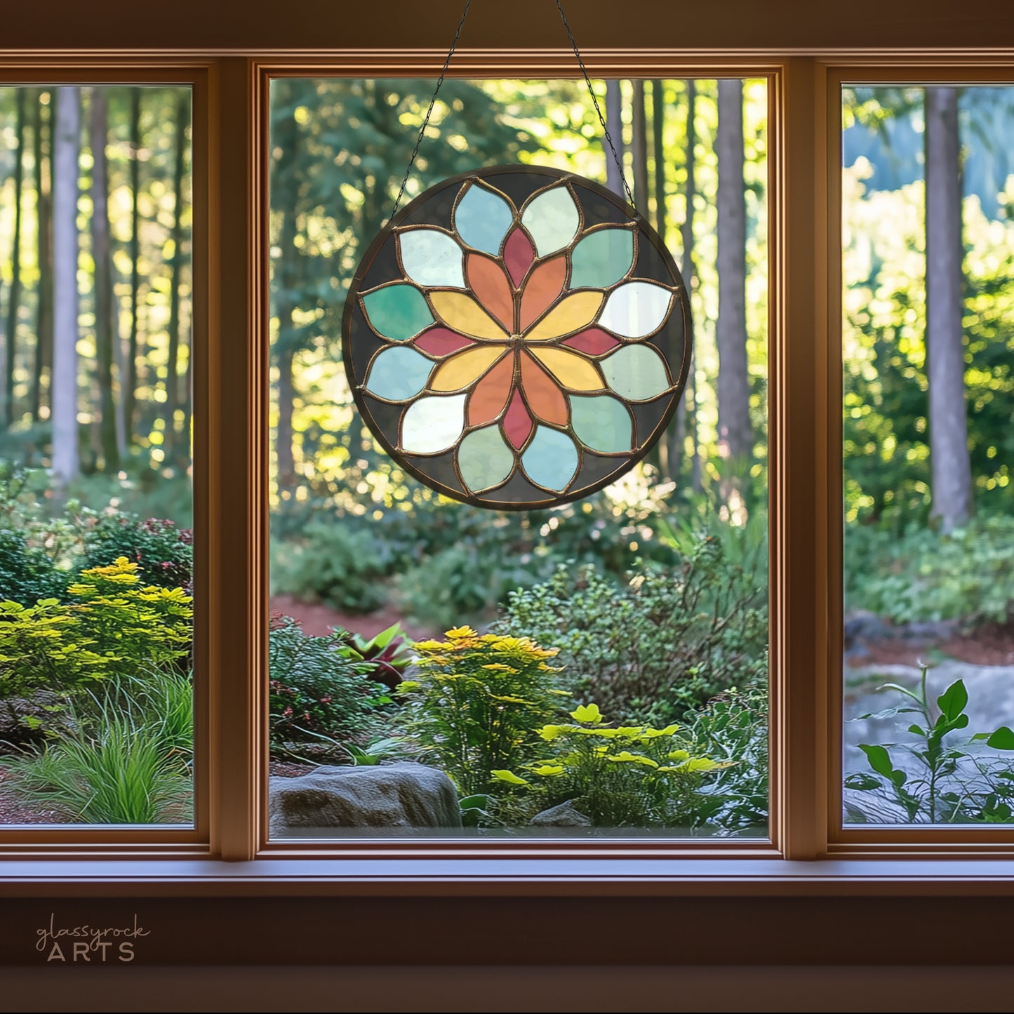 Starburst Rose Window Stained Glass Pattern plus PNG