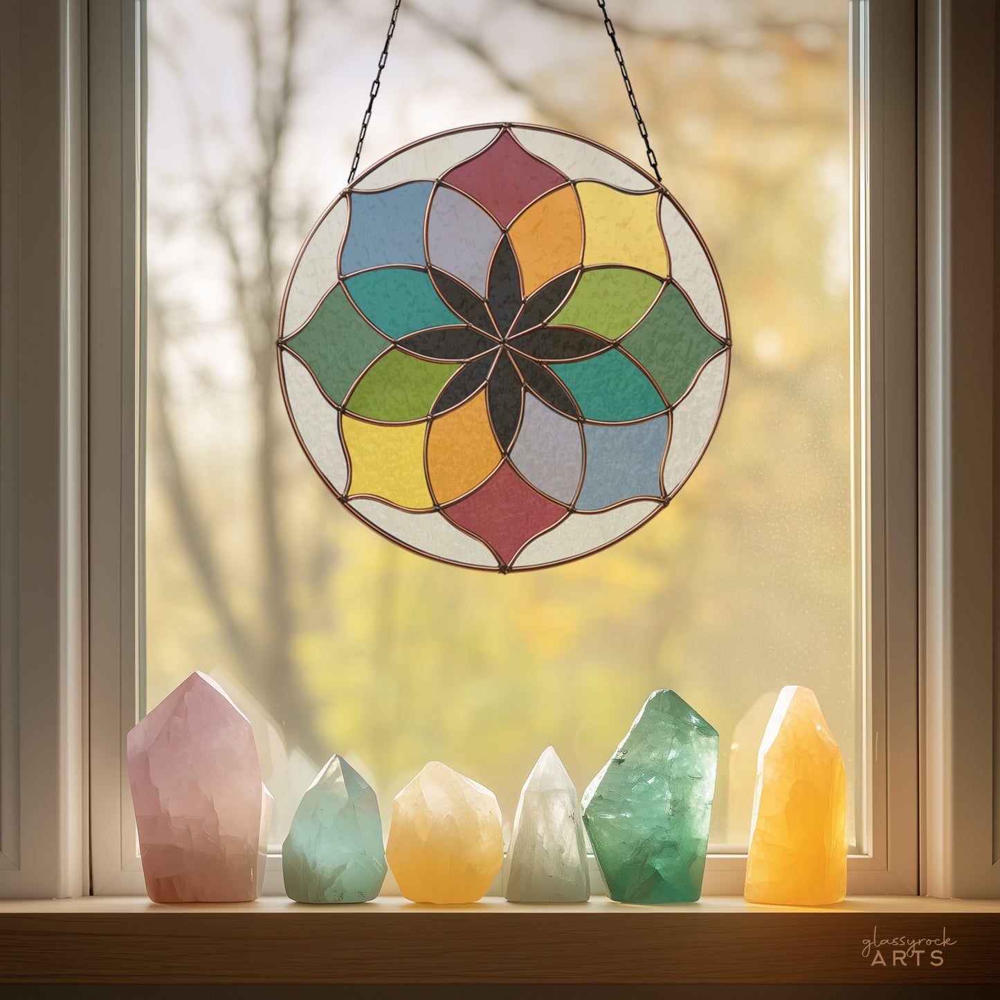 Tulip Rose Window Stained Glass Pattern plus PNG