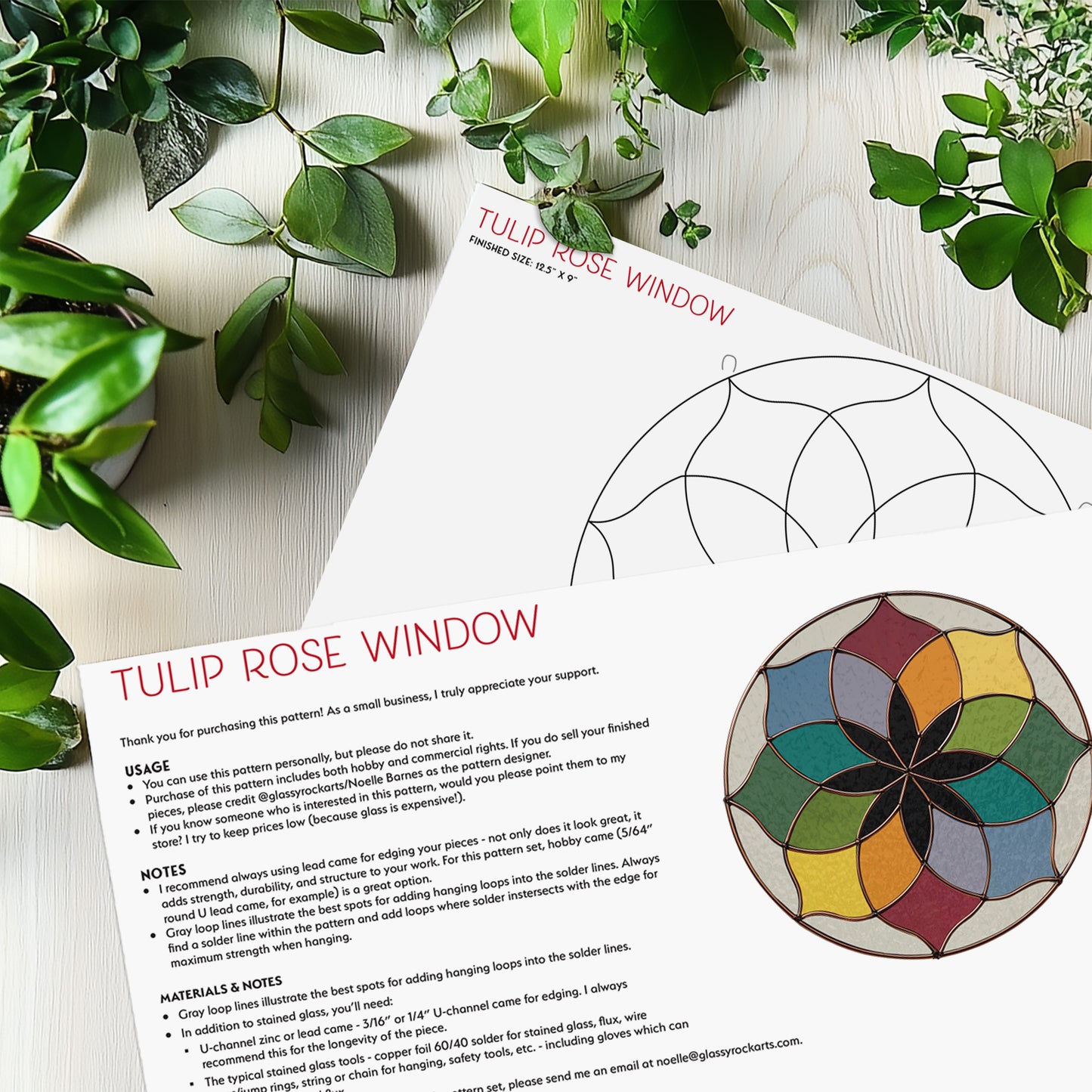 Tulip Rose Window Stained Glass Pattern plus PNG