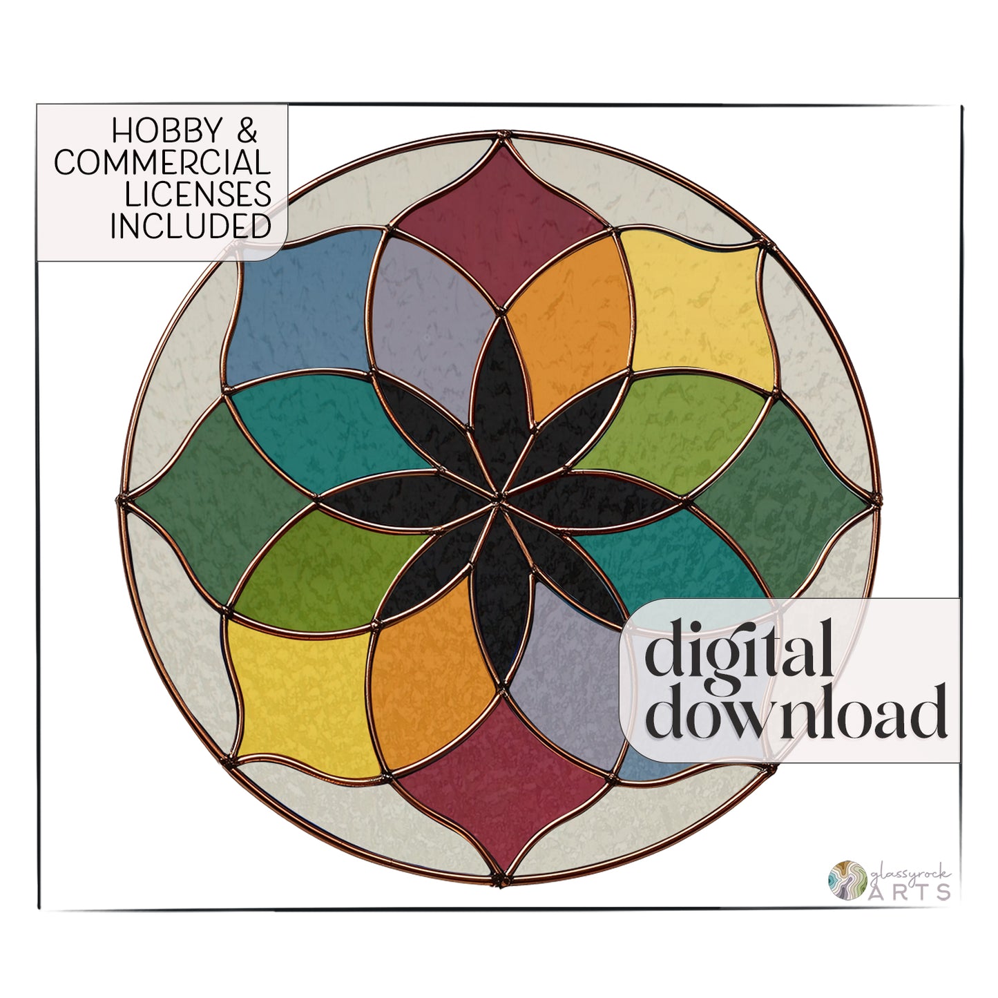 Tulip Rose Window Stained Glass Pattern plus PNG