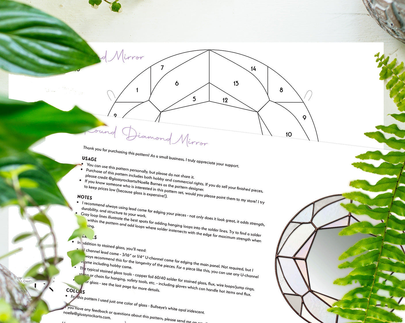Round Diamond Mirror Stained Glass Pattern