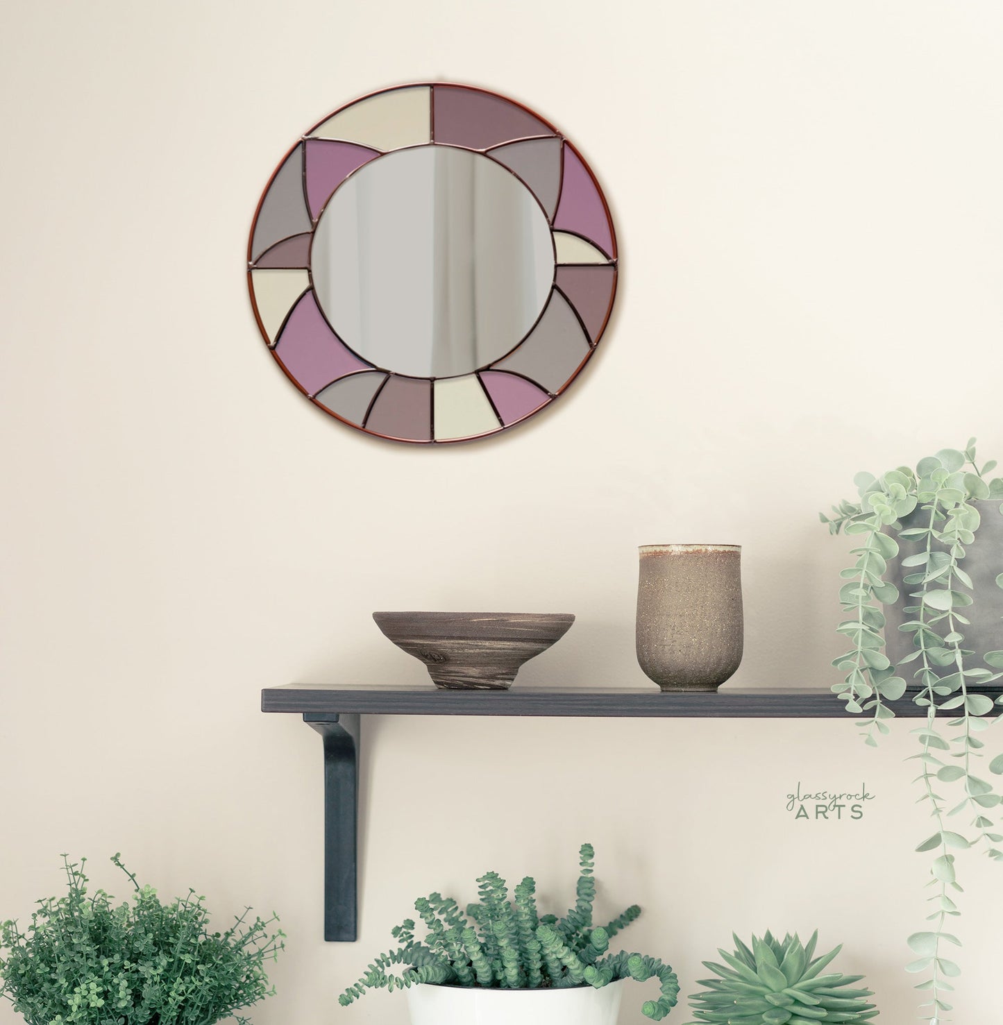 Round Geometric Mirror Stained Glass Pattern - Crafting Patterns & Molds from GlassyRock Arts