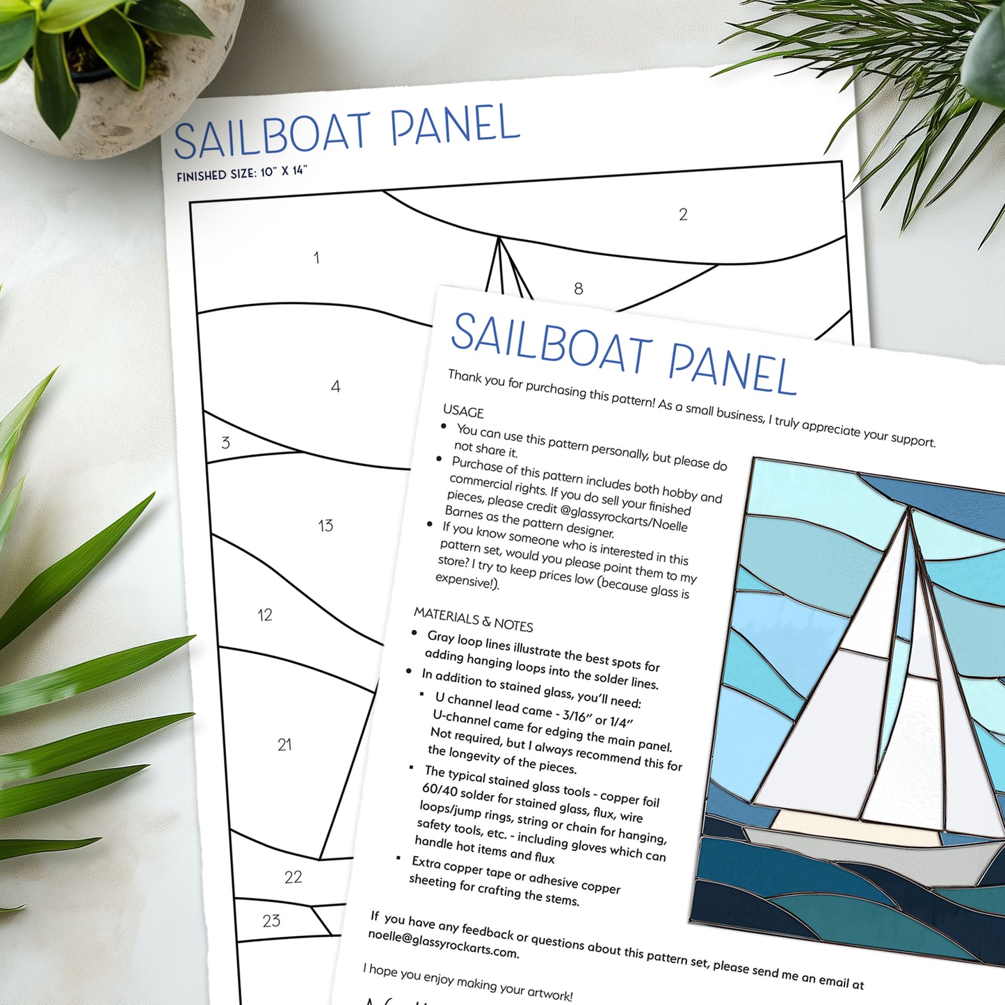 Sailboat Panel Stained Glass Pattern & PNG