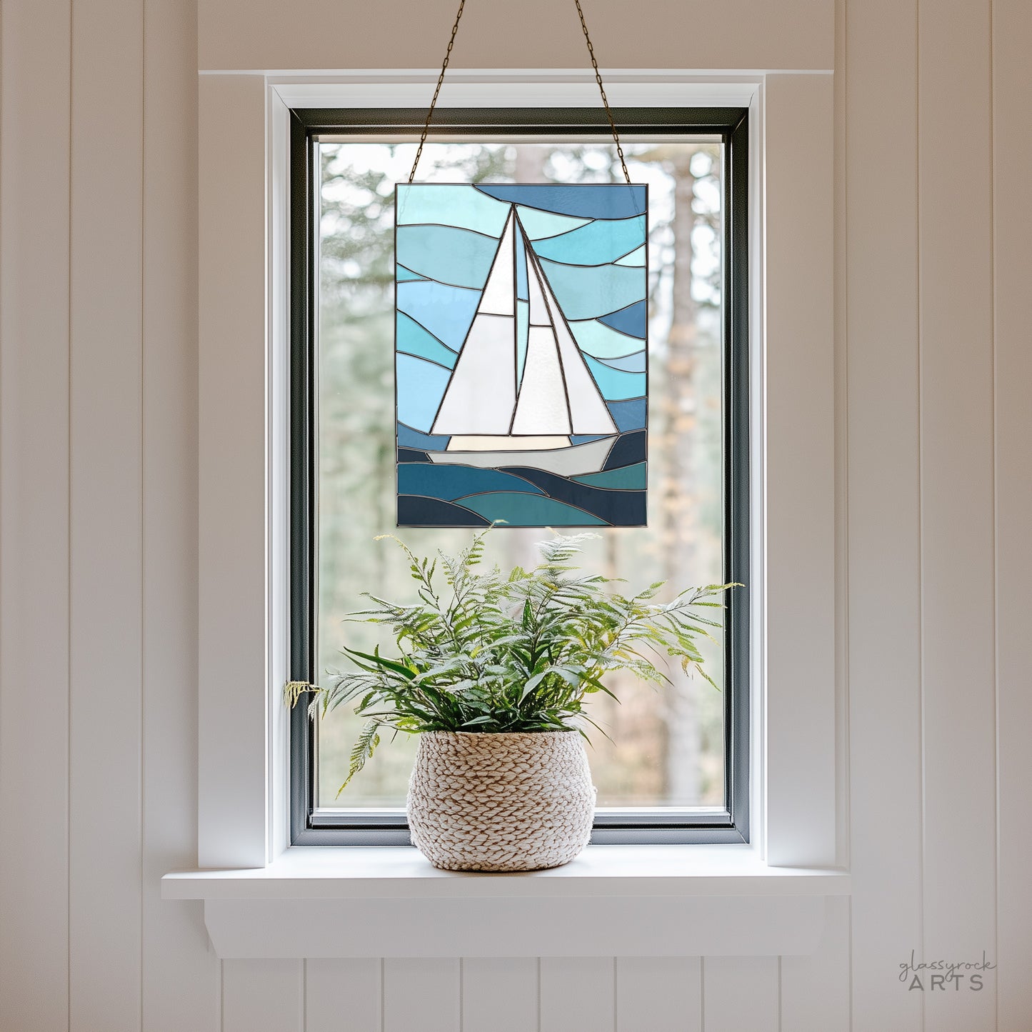 Sailboat Panel Stained Glass Pattern & PNG