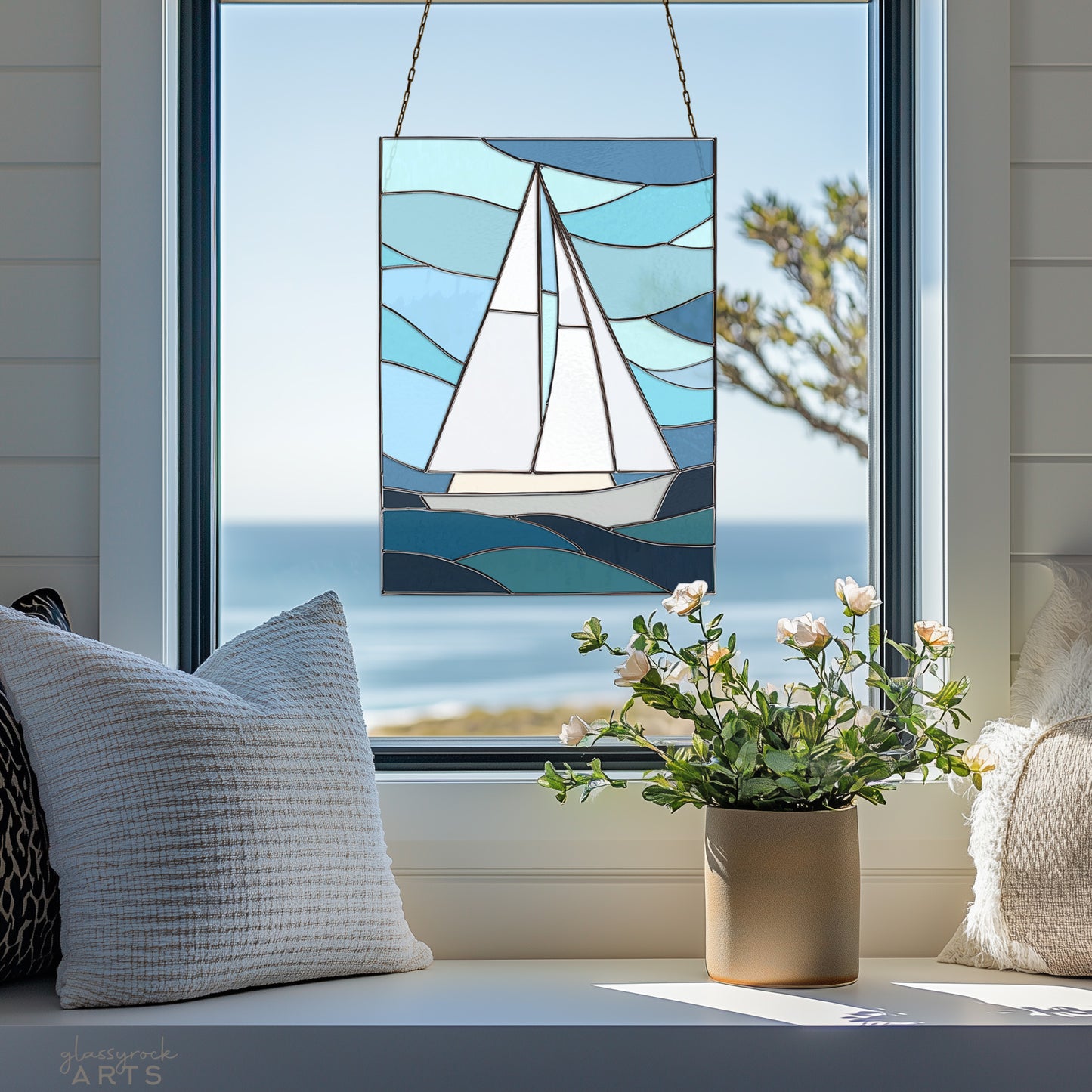 Sailboat Panel Stained Glass Pattern & PNG
