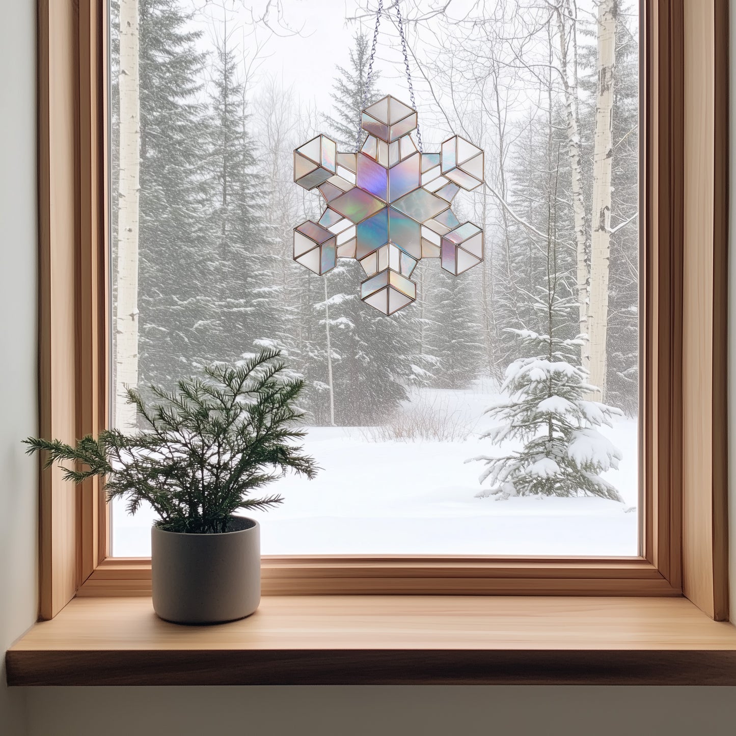 Cubist Snowflake Stained Glass Pattern and PNG