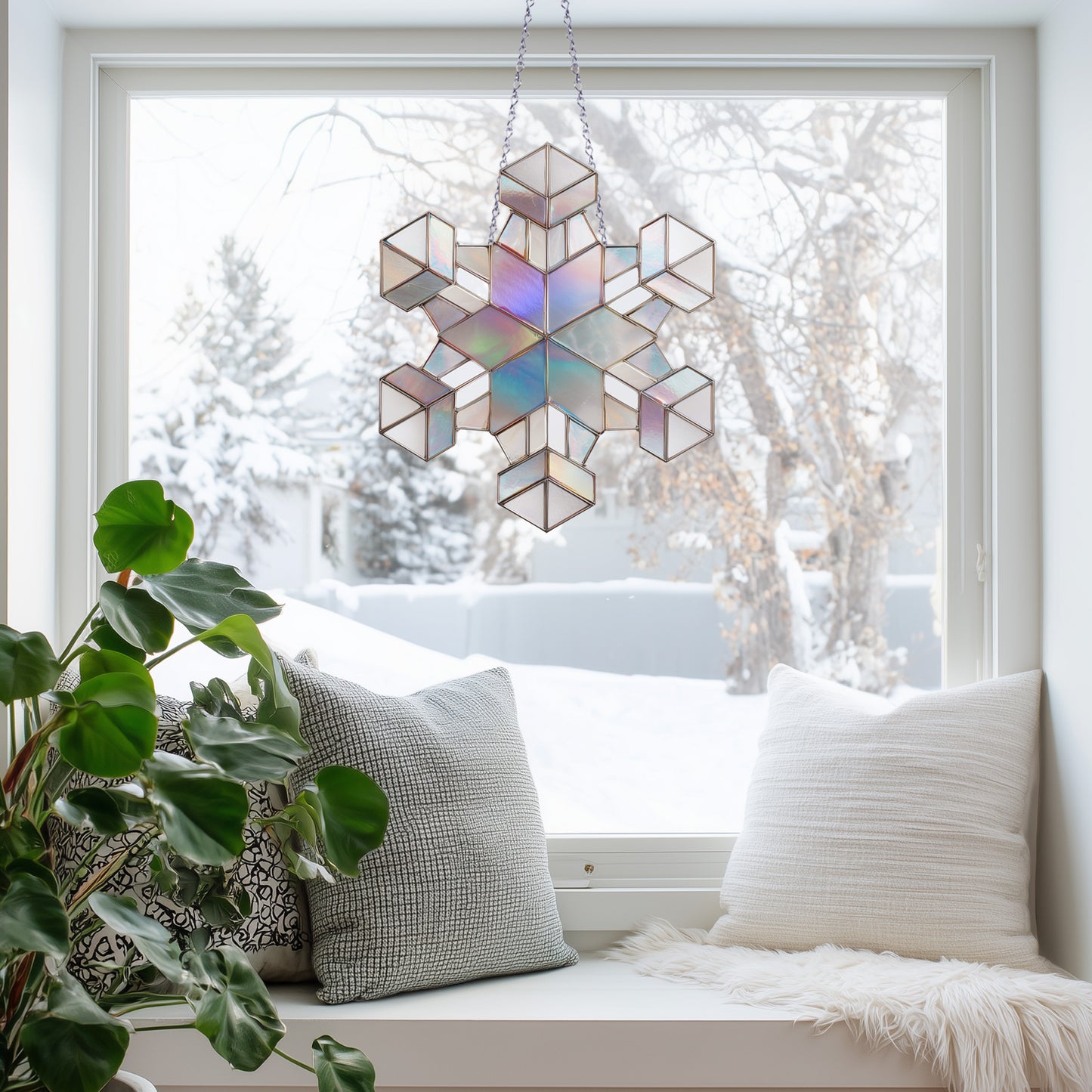 Cubist Snowflake Stained Glass Pattern and PNG