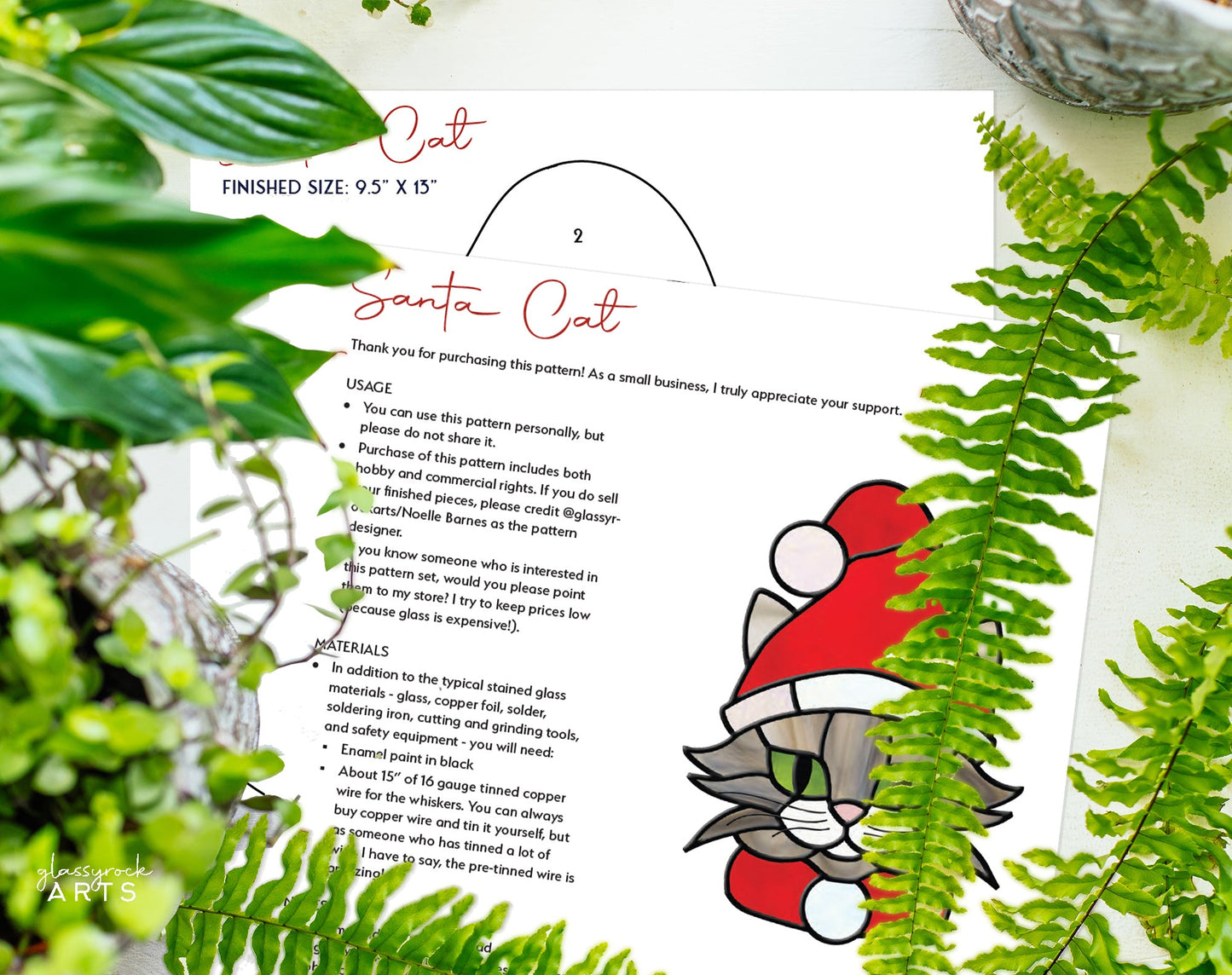 Santa Cat Christmas Stained Glass Pattern