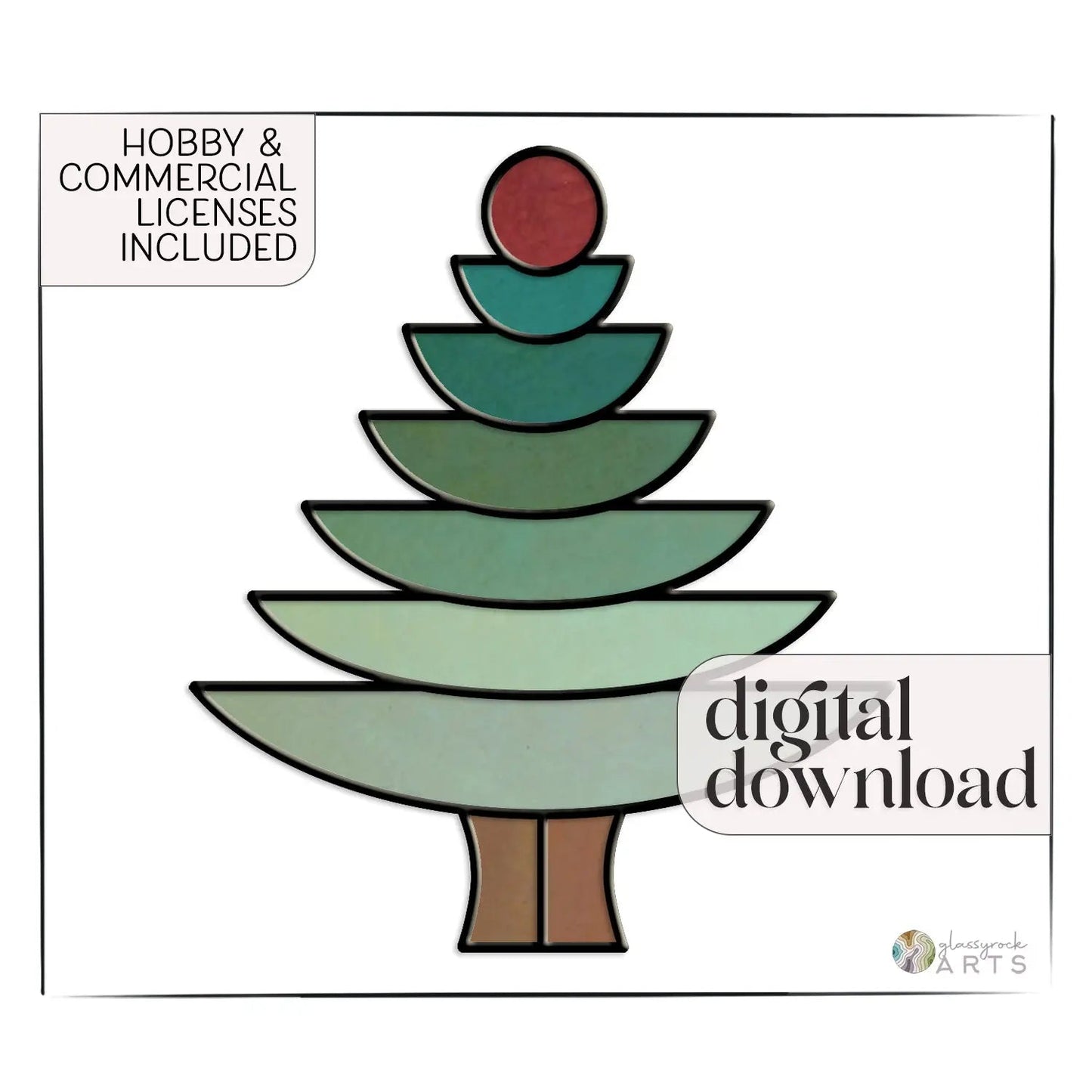 Christmas Tree Stained Glass Pattern (Scallop)