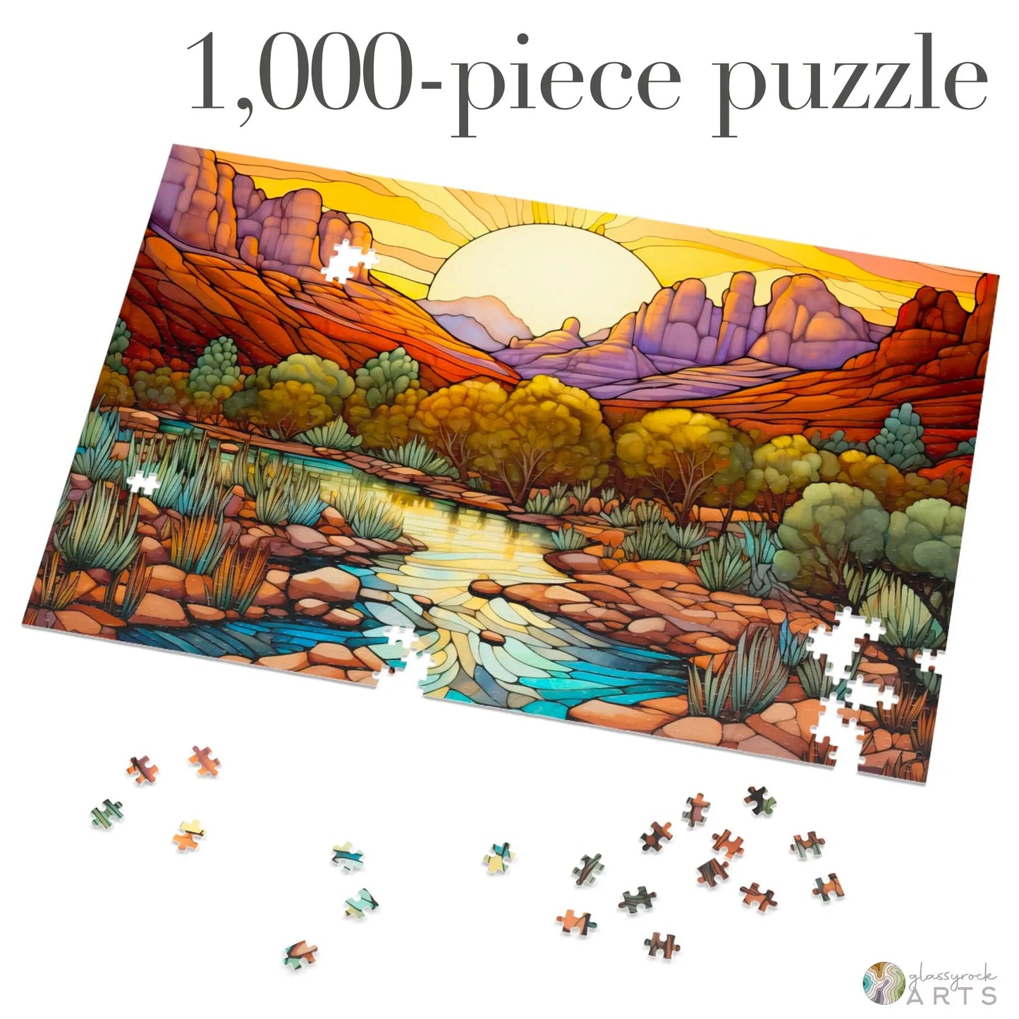 A picture of the Sedona Arizona Stained Glass Jigsaw Puzzle from GlassyRock Arts.