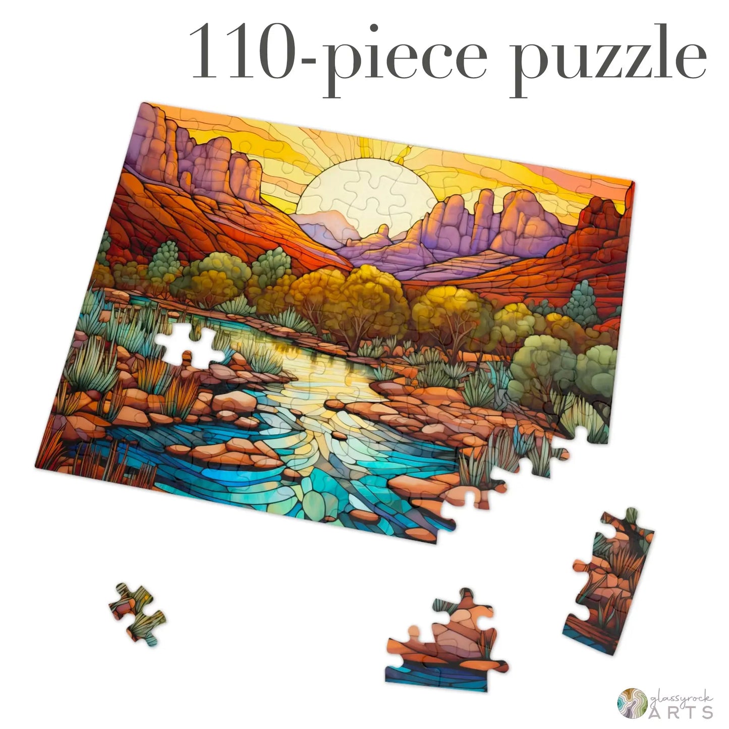 A picture of the Sedona Arizona Stained Glass Jigsaw Puzzle from GlassyRock Arts.