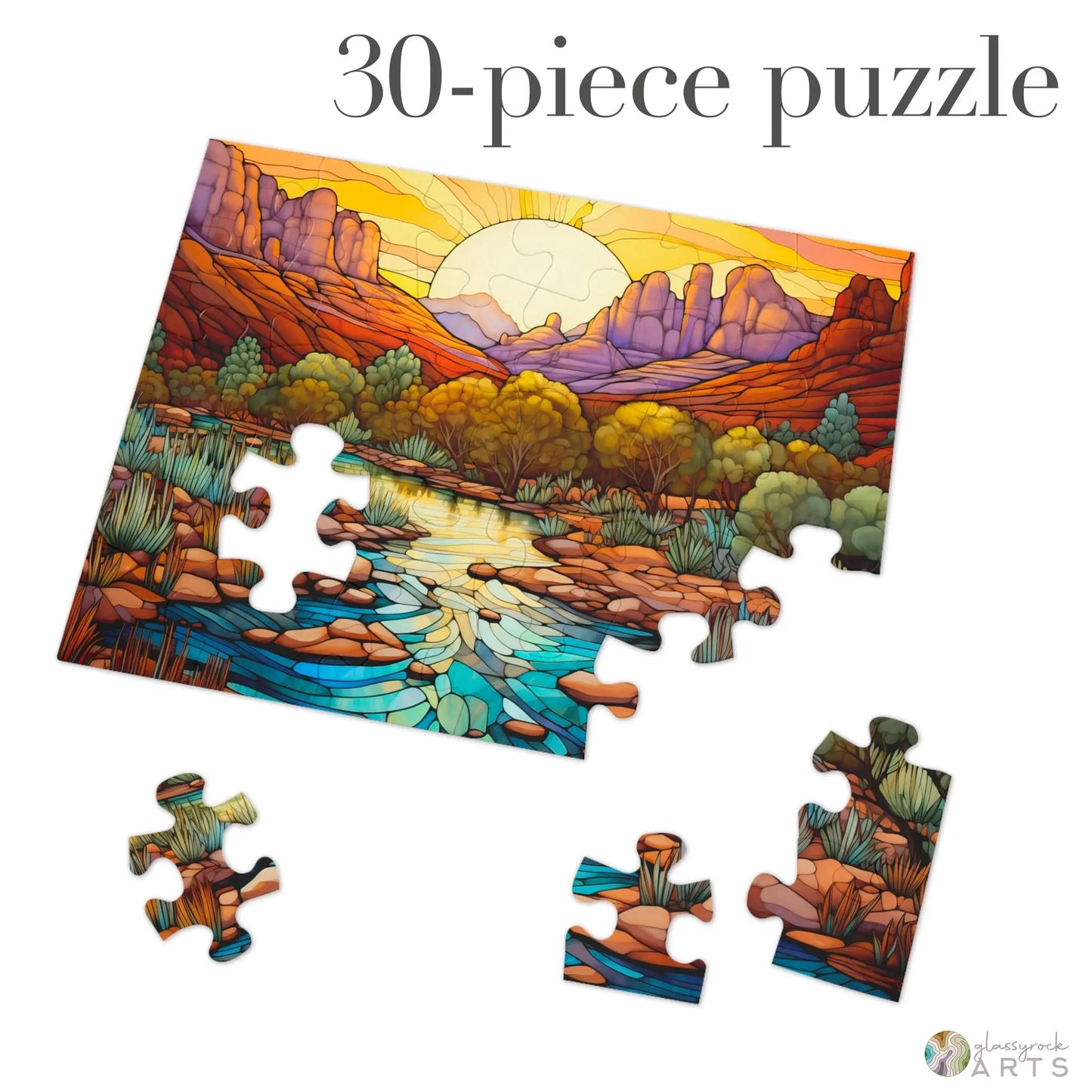 A picture of the Sedona Arizona Stained Glass Jigsaw Puzzle from GlassyRock Arts.