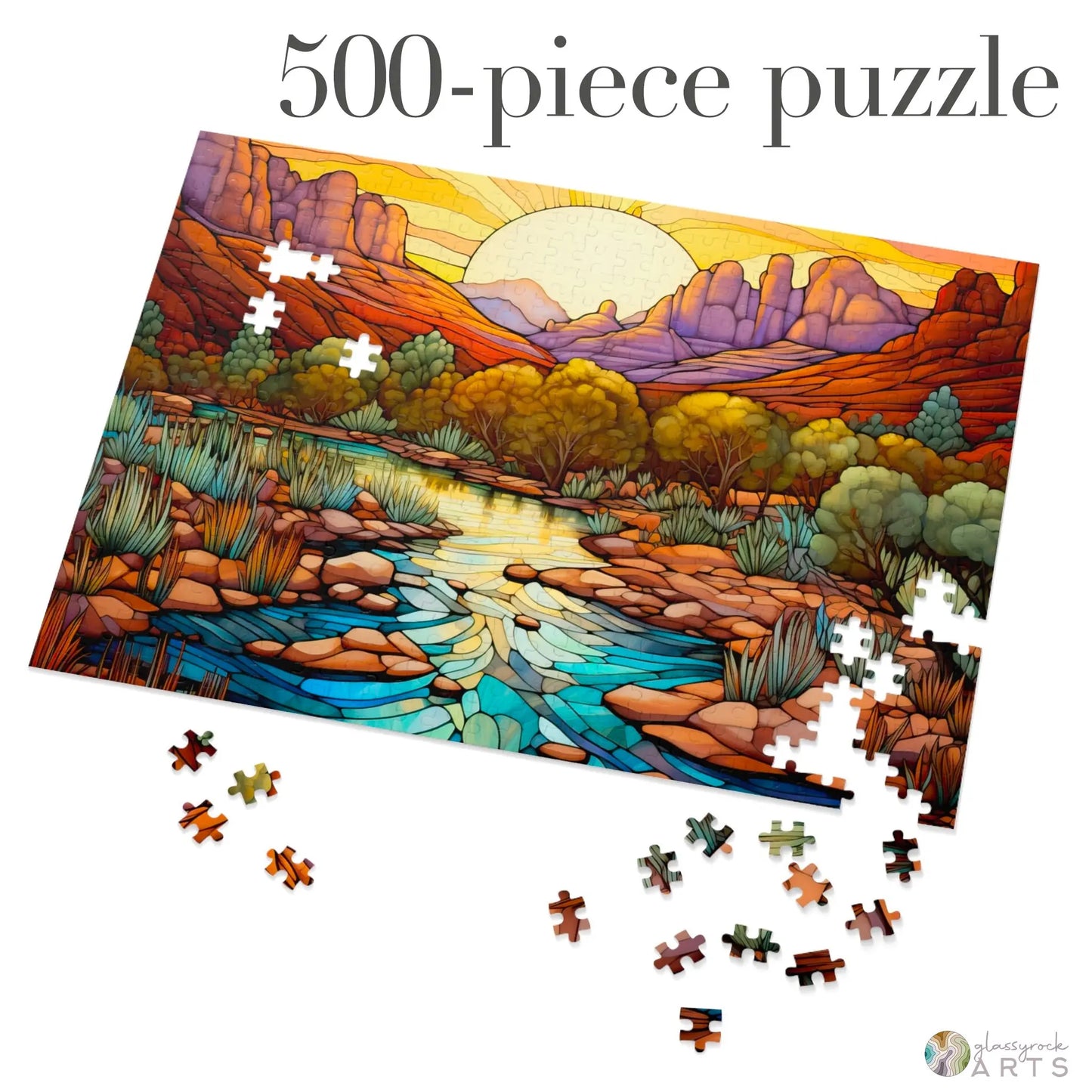 A picture of the Sedona Arizona Stained Glass Jigsaw Puzzle from GlassyRock Arts.