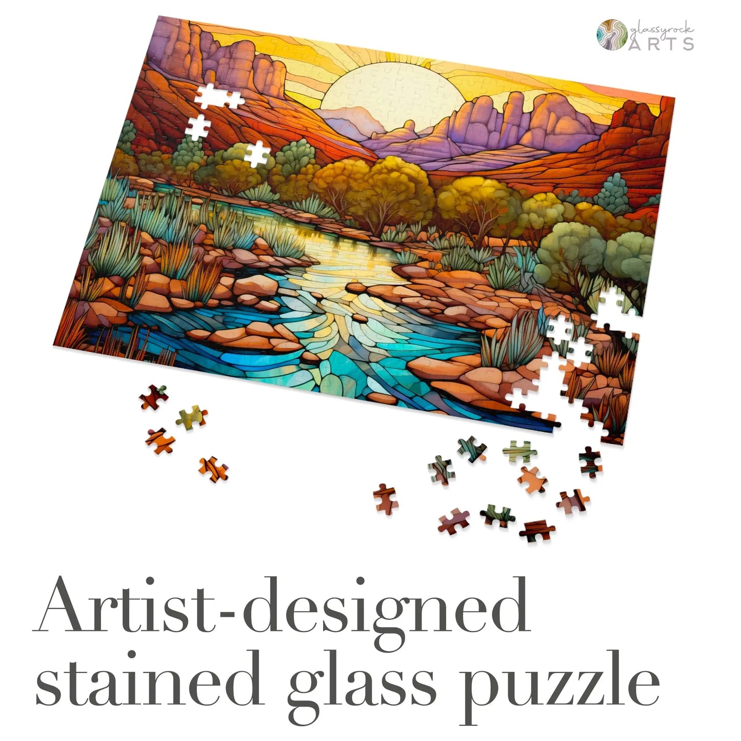 A picture of the Sedona Arizona Stained Glass Jigsaw Puzzle from GlassyRock Arts.