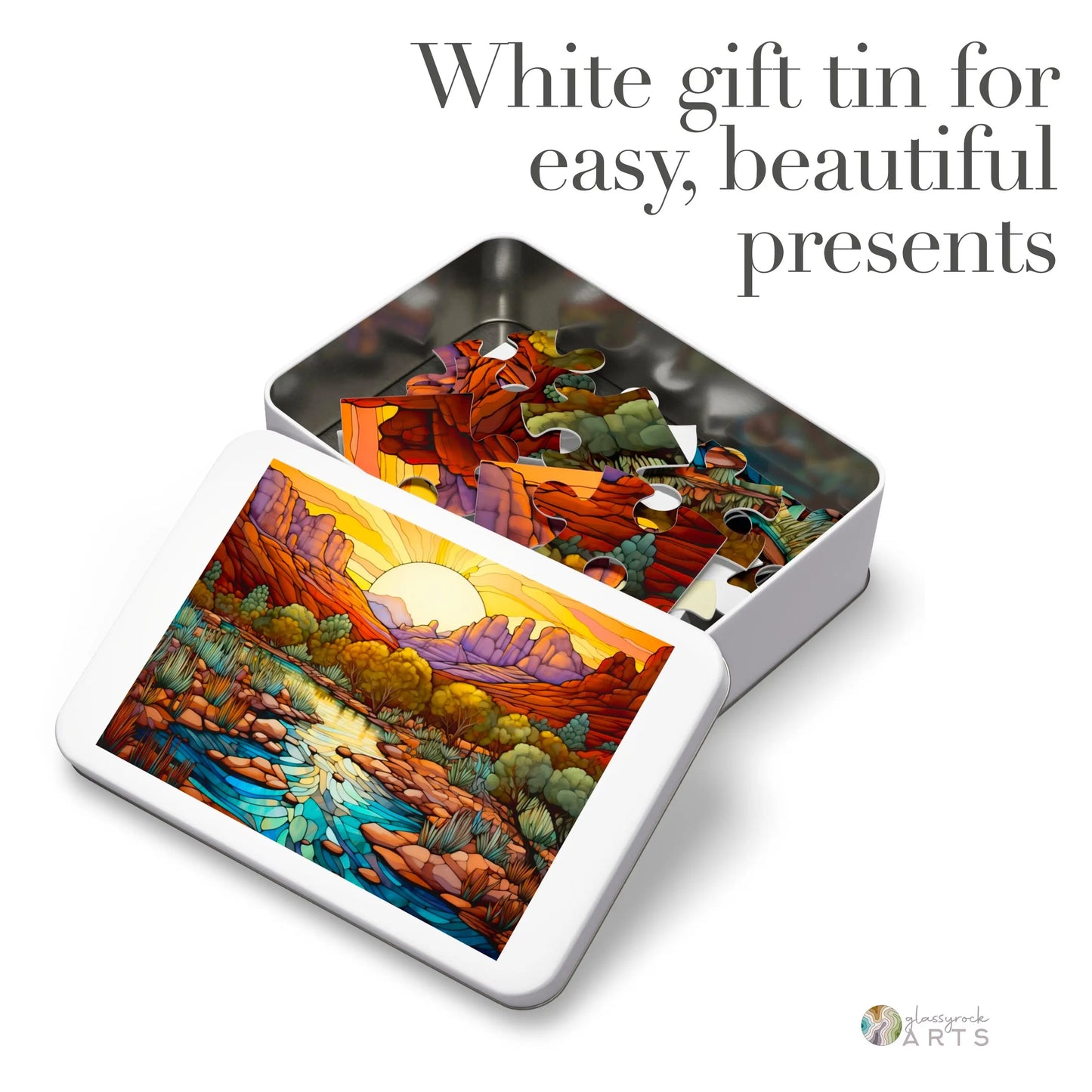 A picture of the Sedona Arizona Stained Glass Jigsaw Puzzle from GlassyRock Arts.