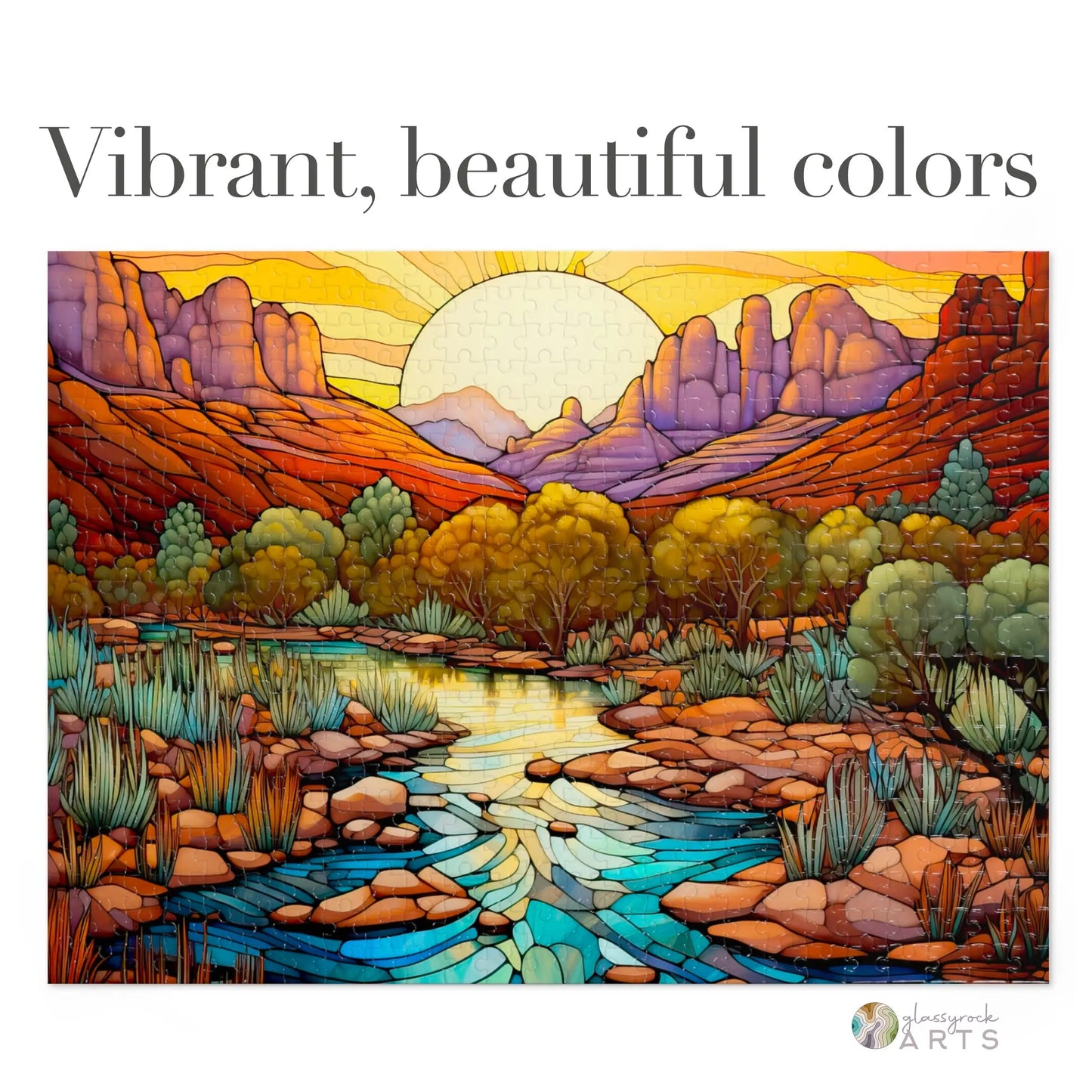A picture of the Sedona Arizona Stained Glass Jigsaw Puzzle from GlassyRock Arts.