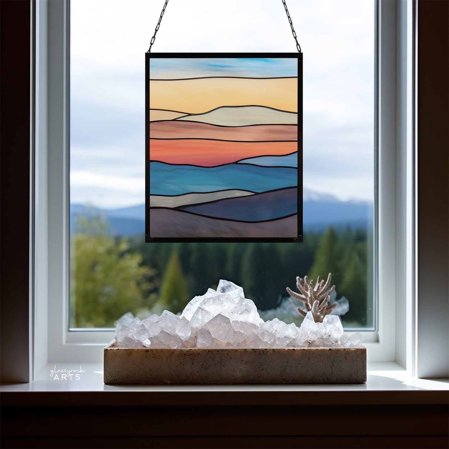 Mountain Landscape Stained Glass Pattern