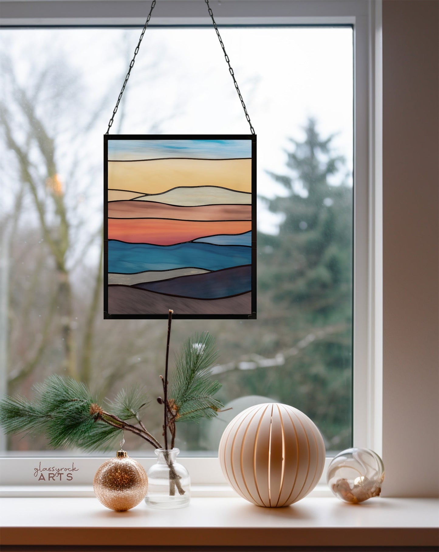Mountain Landscape Stained Glass Pattern