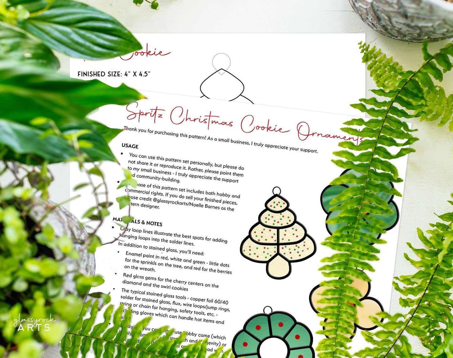 Stained Glass Christmas Cookie Ornament Patterns 4 Pack