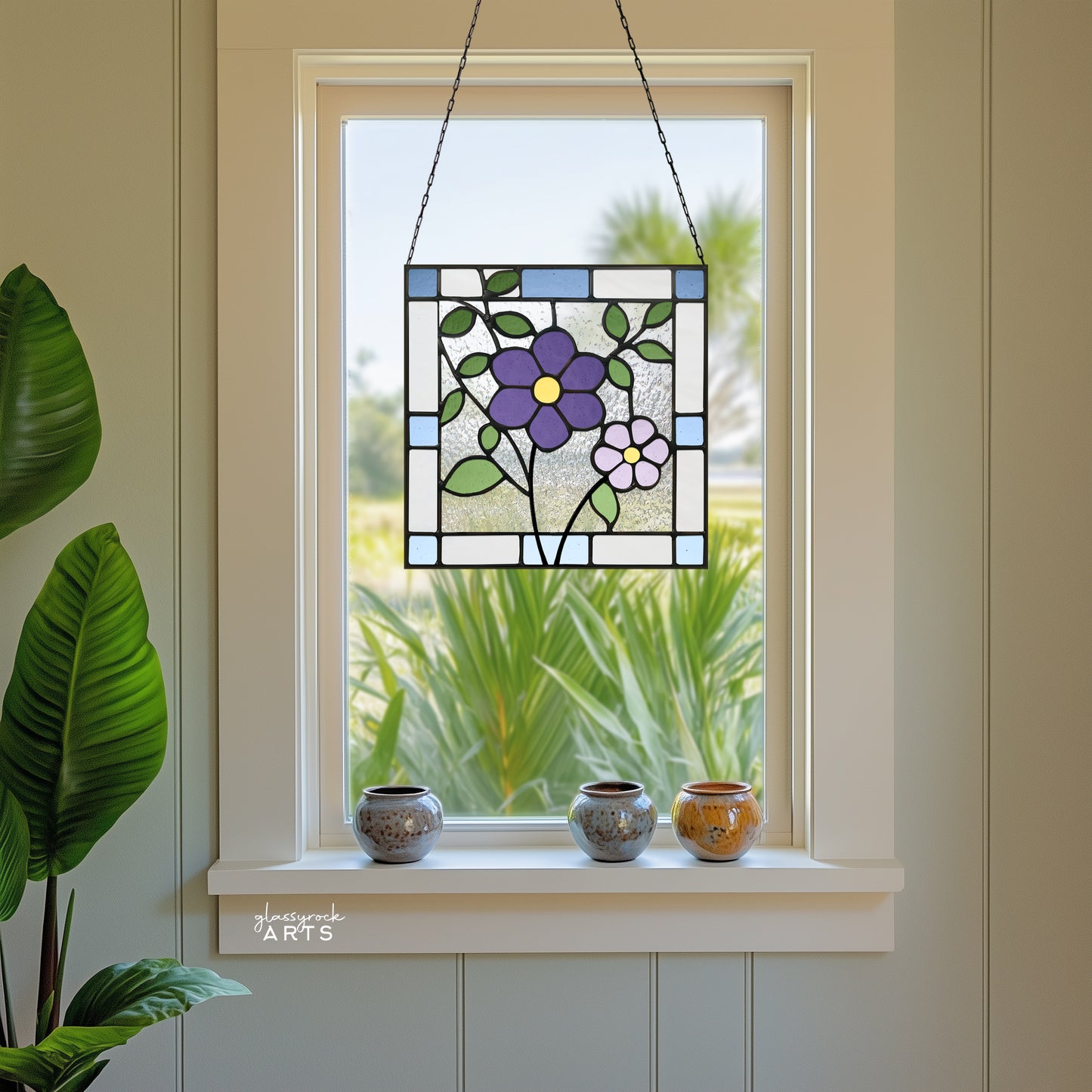 Floral Square Stained Glass Pattern