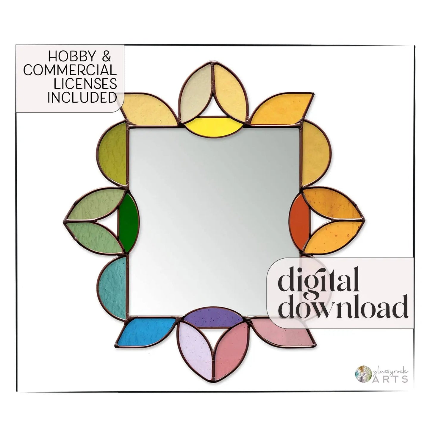 Square Mirror Stained Glass Leaves Pattern